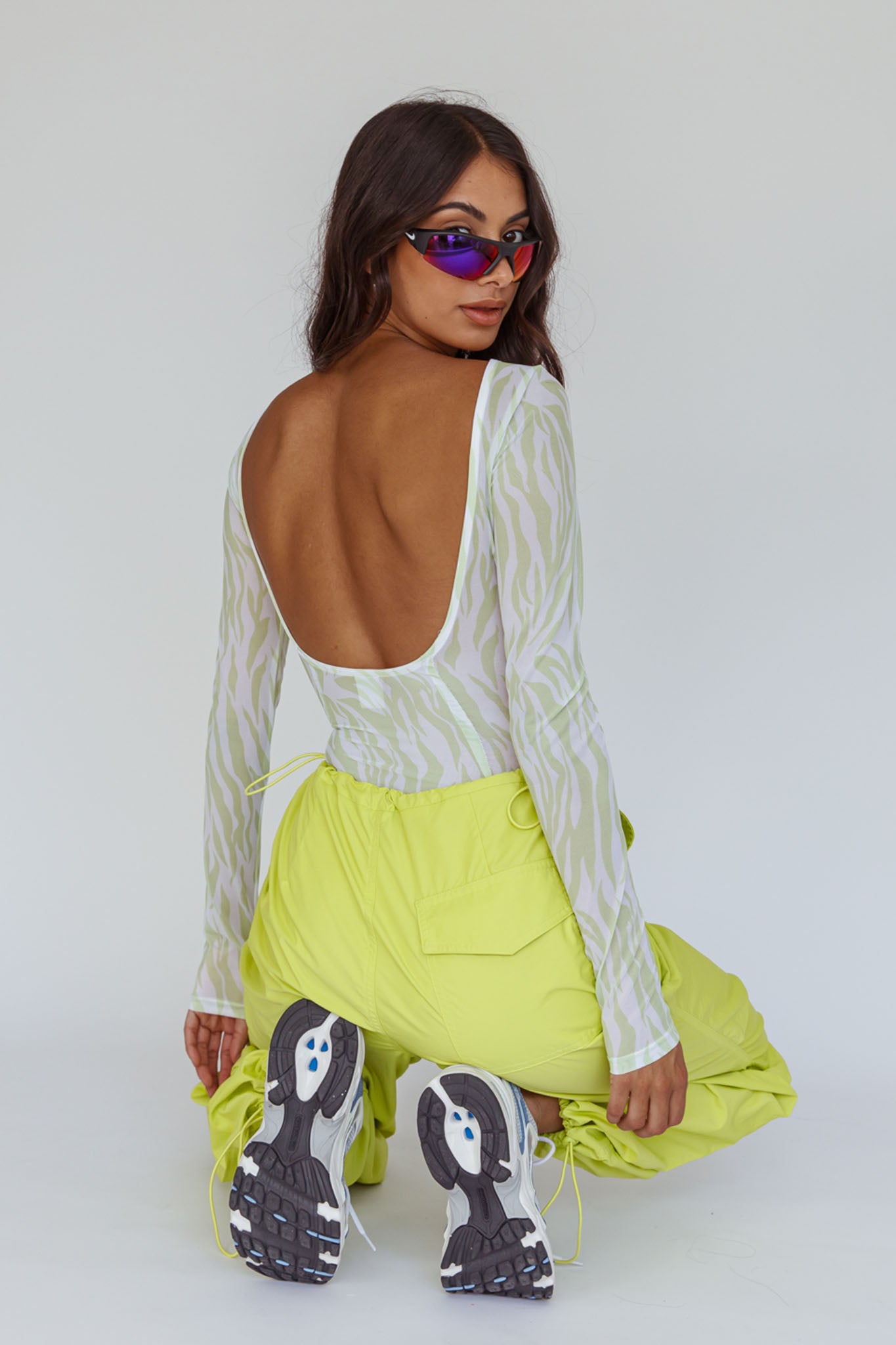 Break Dance Wide Leg Drawstring Pants Lime-Fable Dress