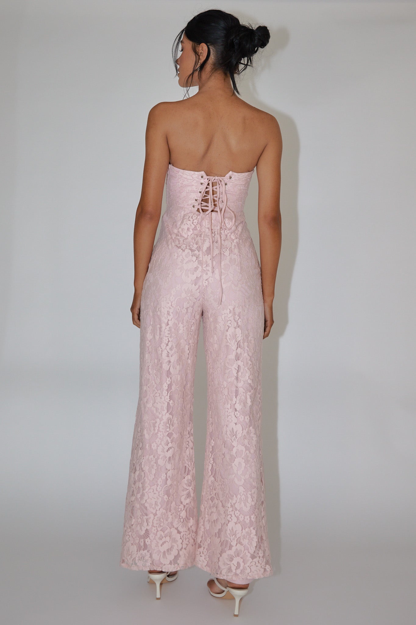 Ankita Strapless Lace Jumpsuit Pink Blush-Fable Dress