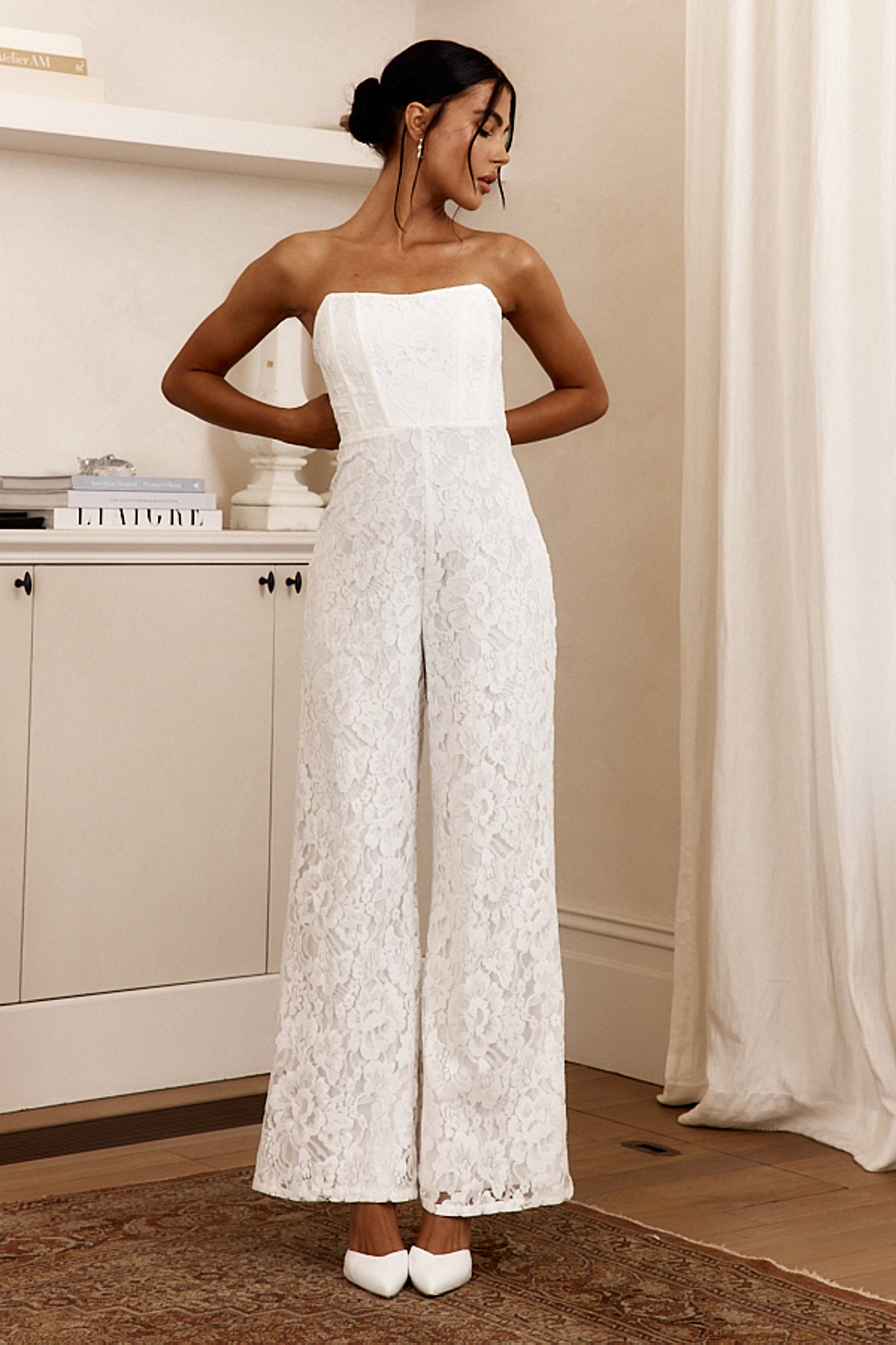 Ankita Strapless Lace Jumpsuit White-Fable Dress