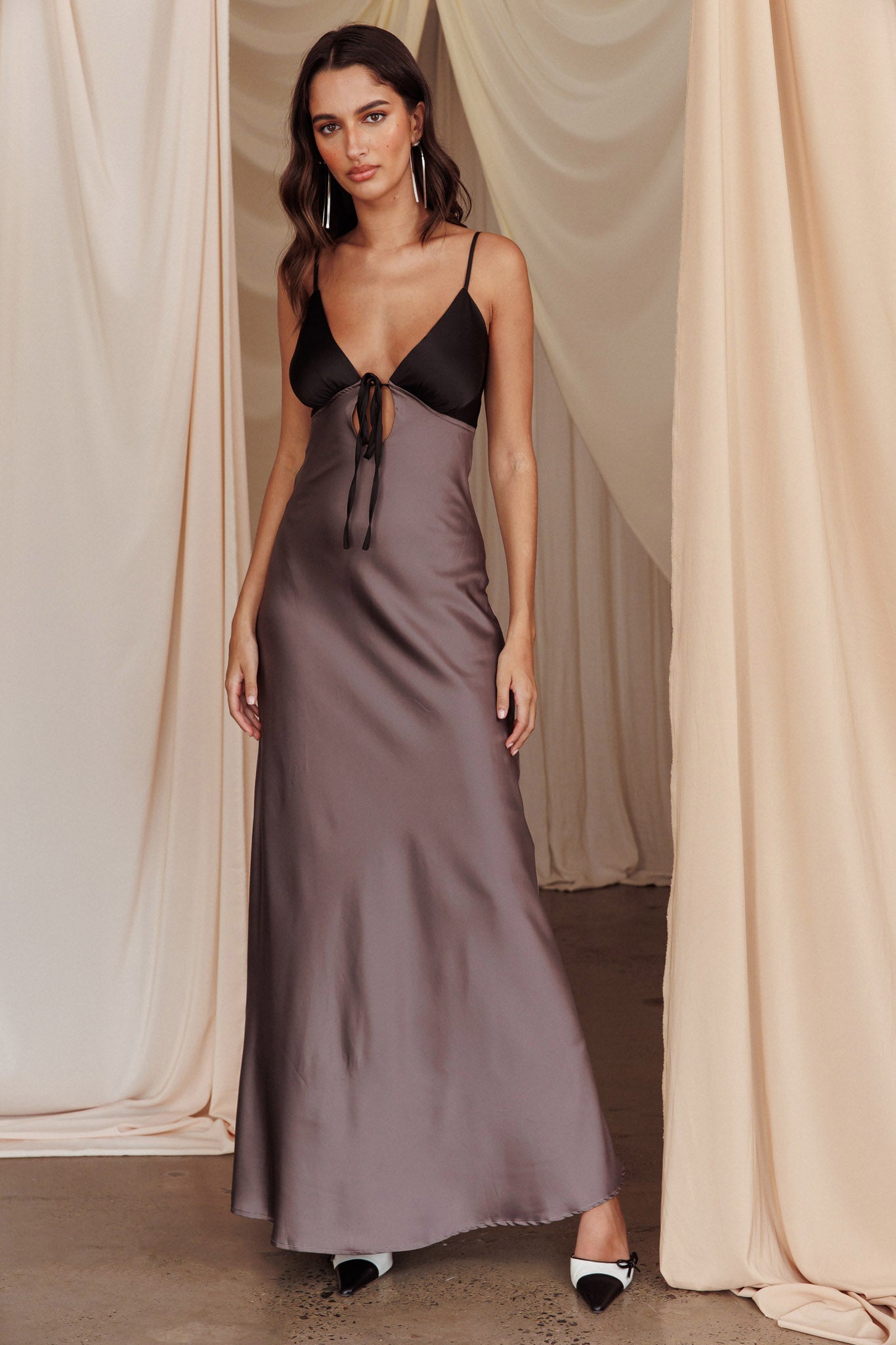 Bayleigh Low Bow Tie Back Dress Charcoal-Fable Dress