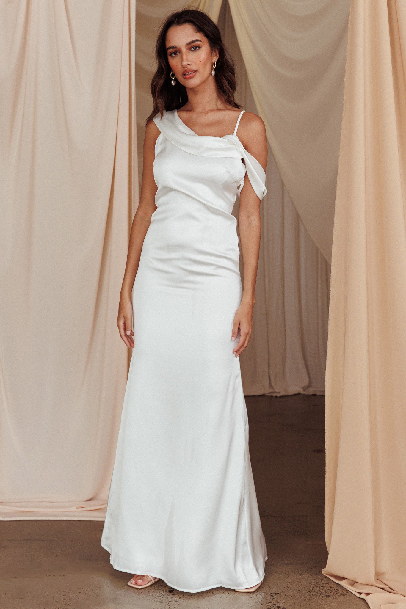 Dawna Draped Sleeve Maxi Dress White-Fable Dress