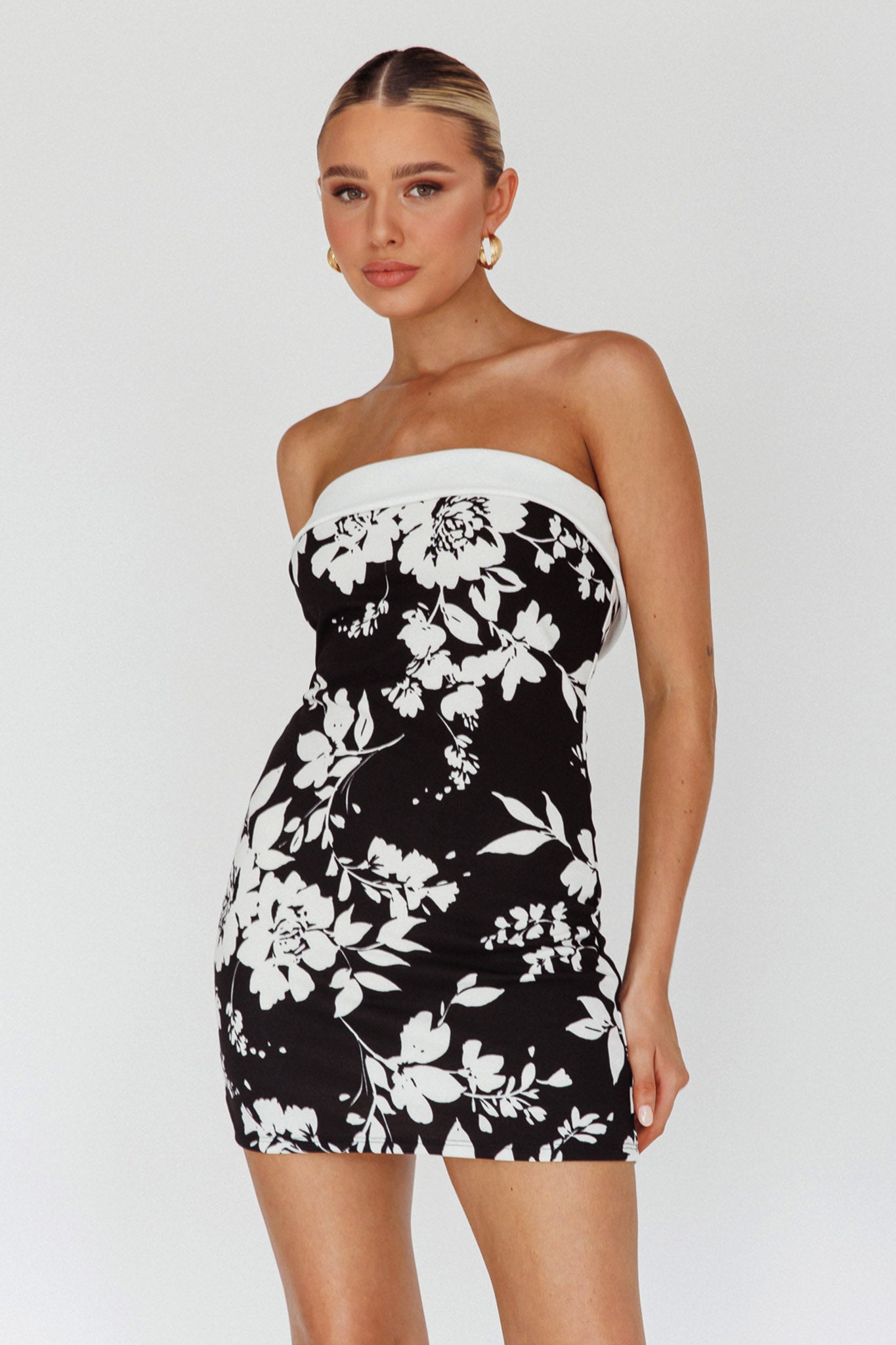 Missie Strapless Mini Dress Floral Black-Fable Dress