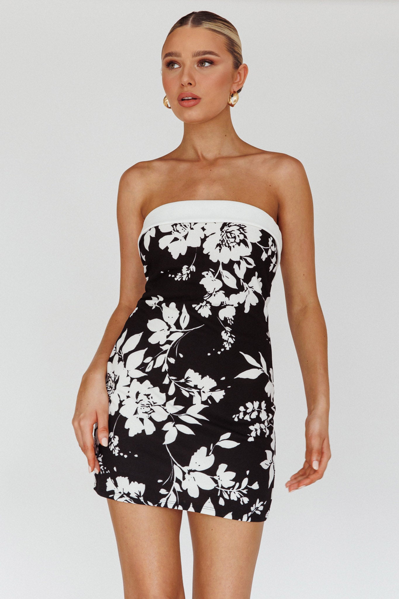 Missie Strapless Mini Dress Floral Black-Fable Dress