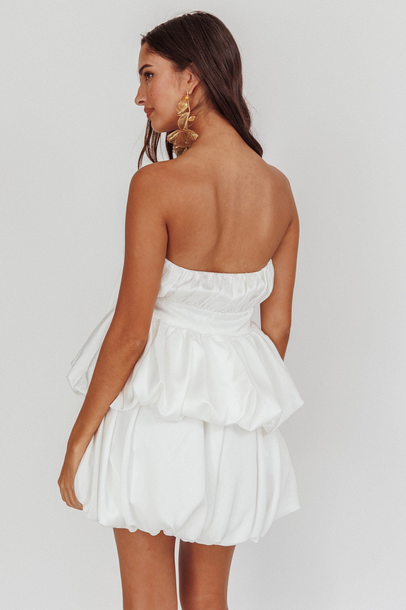 Carmelita Tiered Bubble Bow Mini Dress Off White-Fable Dress