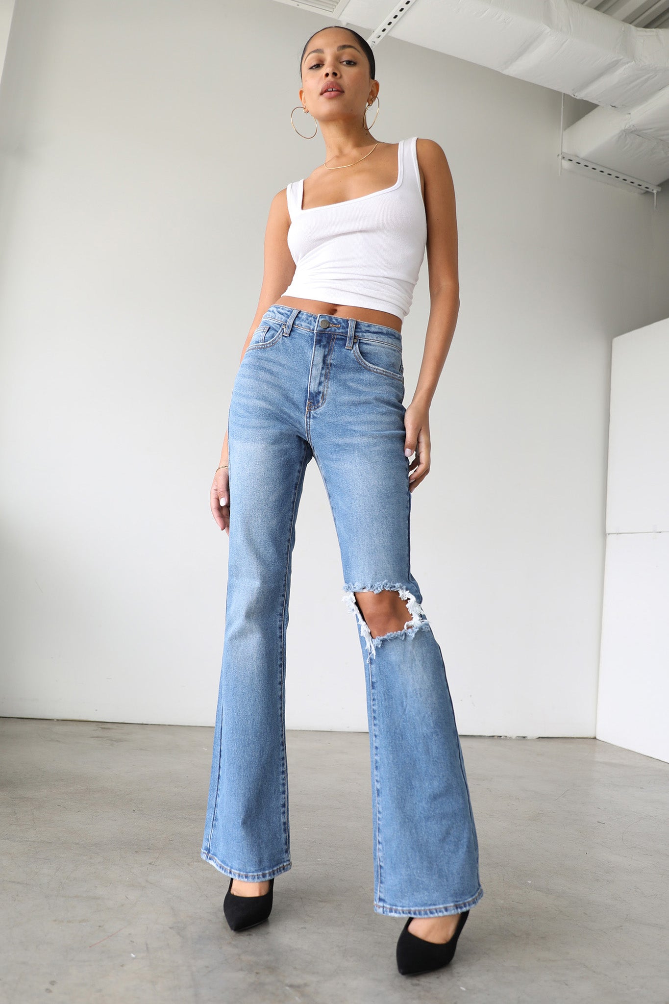 DOGMA High Rise Flare Leg Denim Jeans Medium Wash-Fable Dress