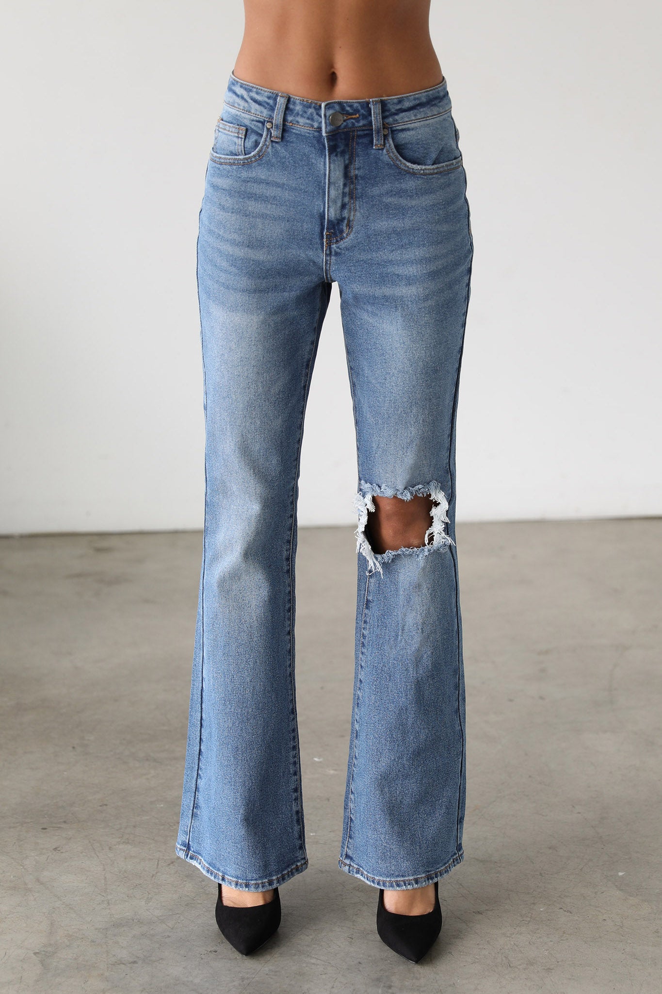 DOGMA High Rise Flare Leg Denim Jeans Medium Wash-Fable Dress