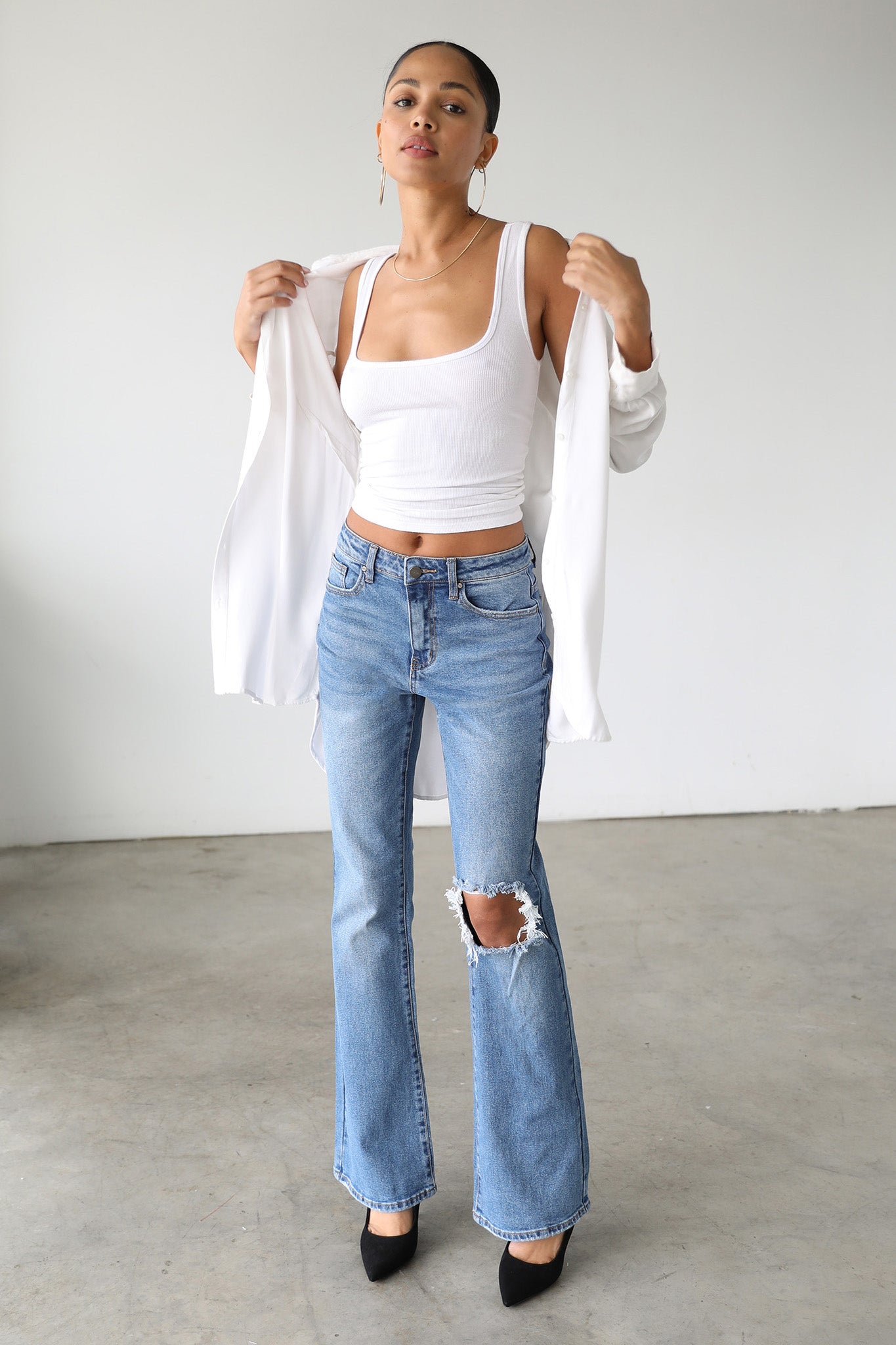 DOGMA High Rise Flare Leg Denim Jeans Medium Wash-Fable Dress