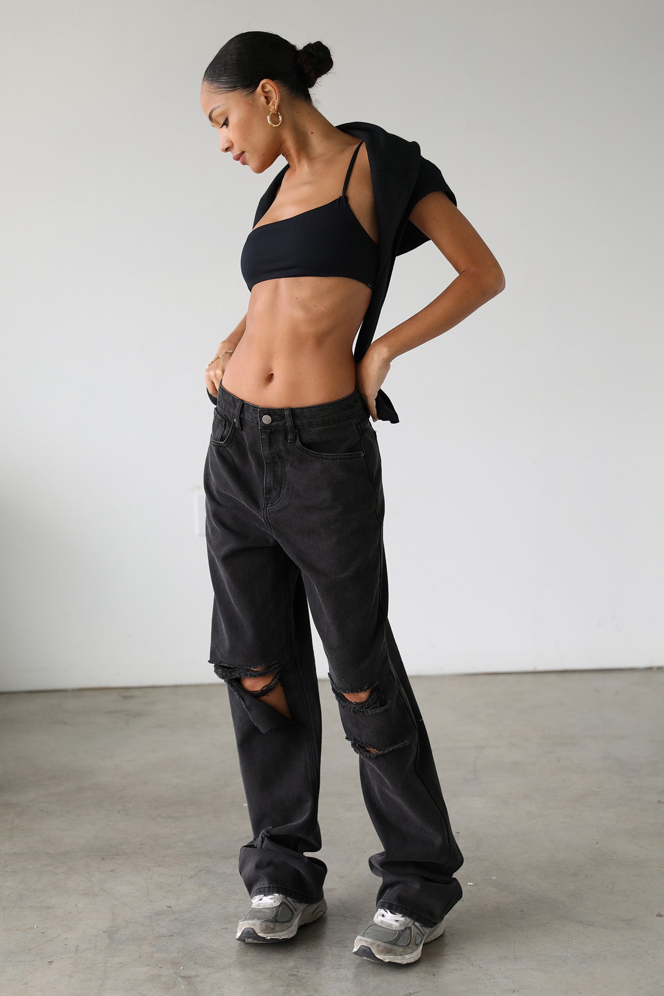 DOGMA High Rise Straight Wide Leg Skater Denim Jeans Black Wash-Fable Dress