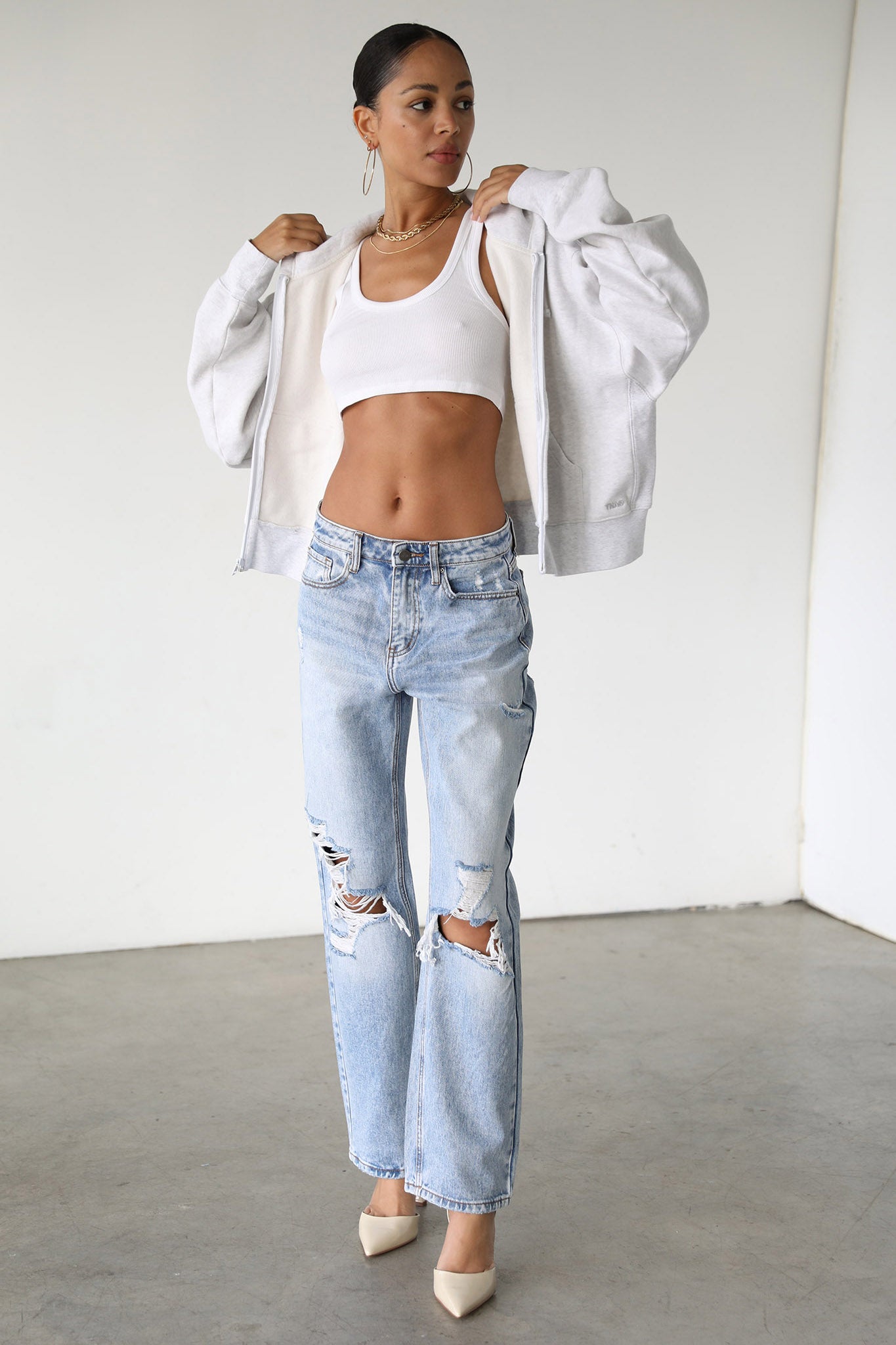 DOGMA High Rise Straight Leg Denim Jeans Distressed Light Wash-Fable Dress