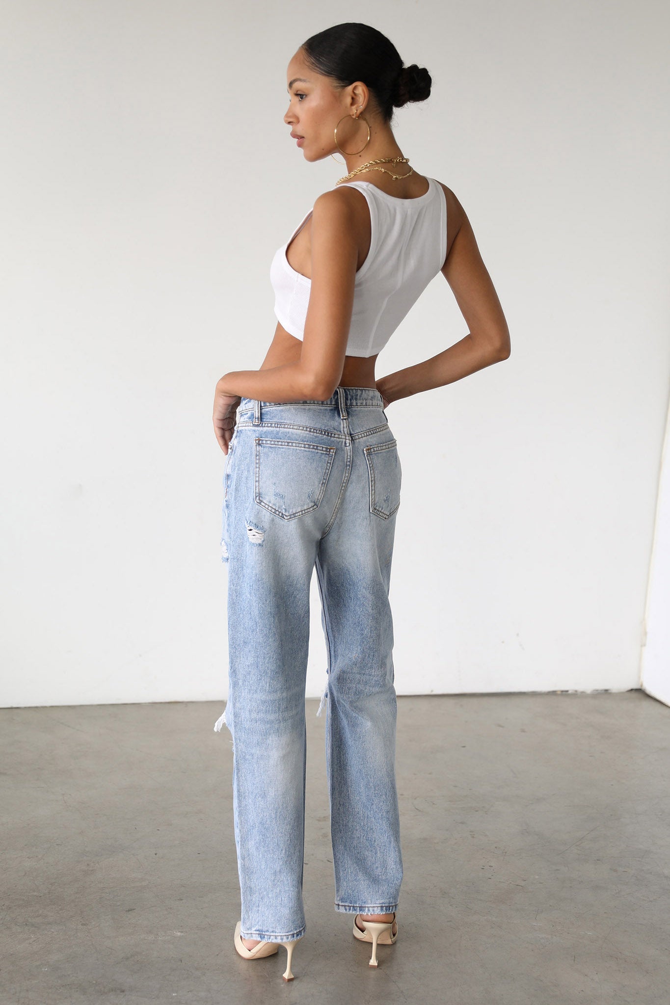 DOGMA High Rise Straight Leg Denim Jeans Distressed Light Wash-Fable Dress