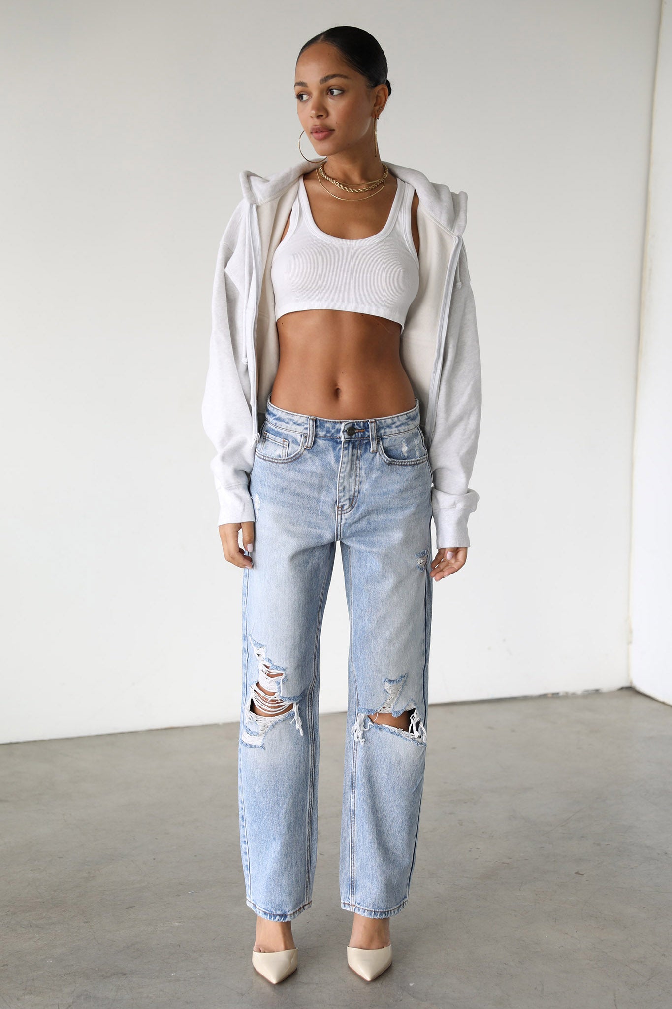 DOGMA High Rise Straight Leg Denim Jeans Distressed Light Wash-Fable Dress