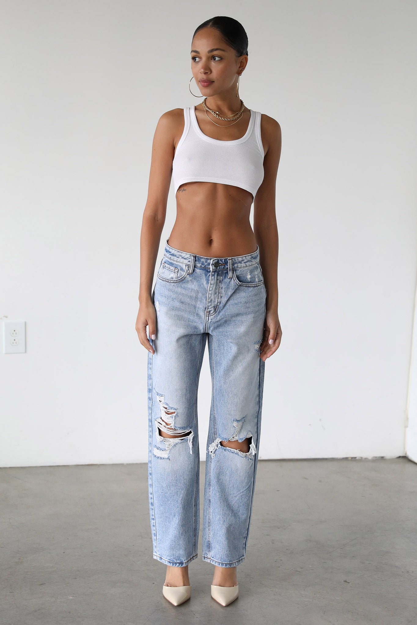 DOGMA High Rise Straight Leg Denim Jeans Distressed Light Wash-Fable Dress