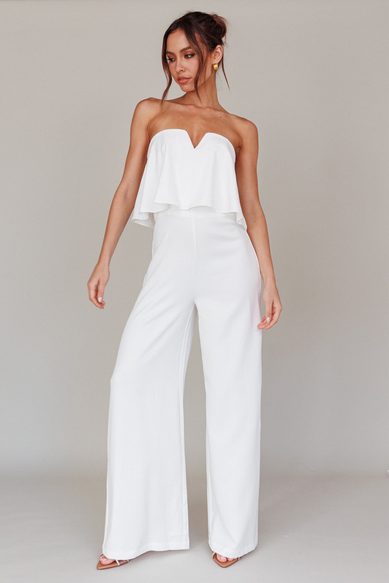 Butterfly Kiss Strapless Jumpsuit Off White-Fable Dress