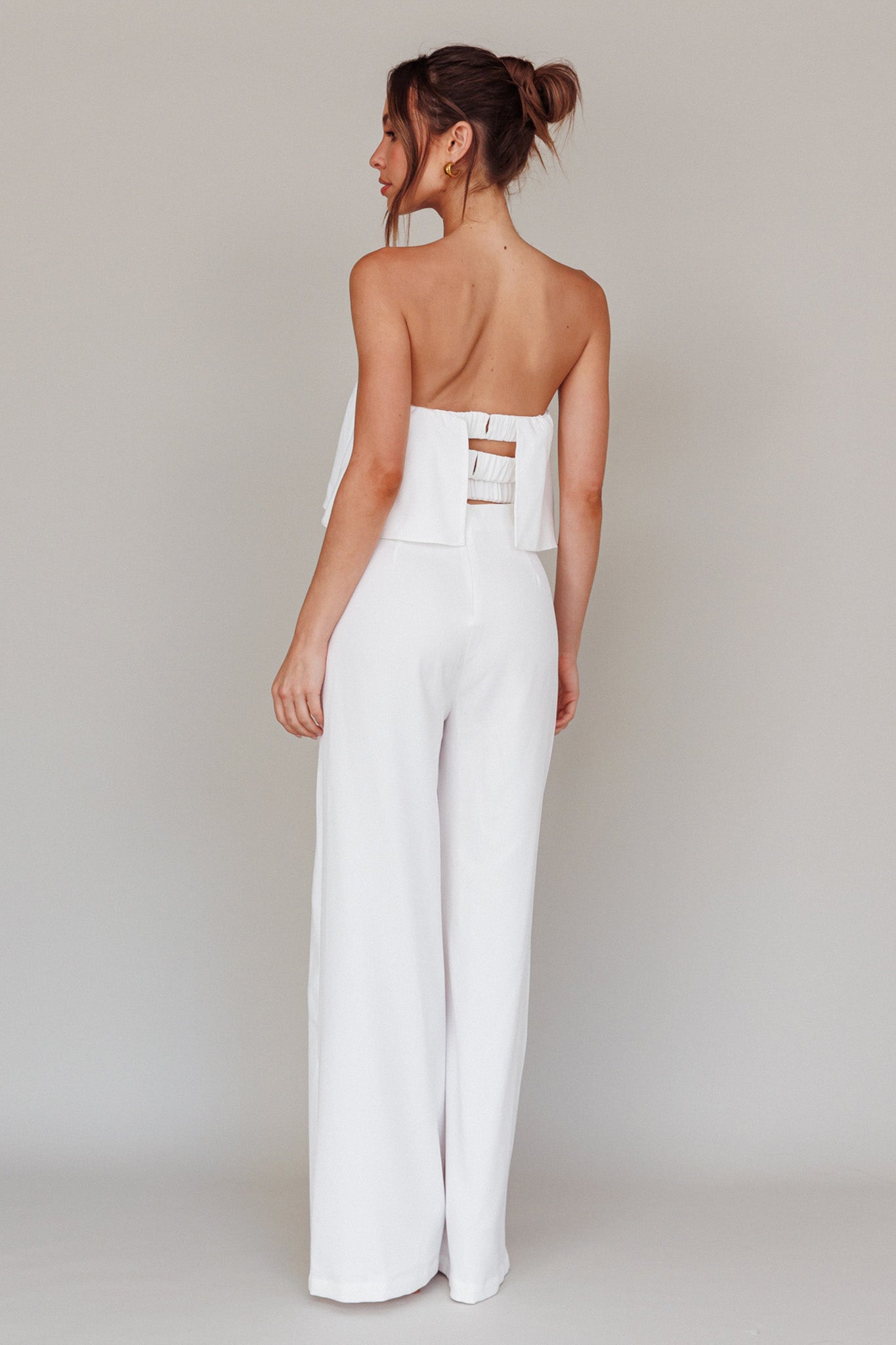 Butterfly Kiss Strapless Jumpsuit Off White-Fable Dress