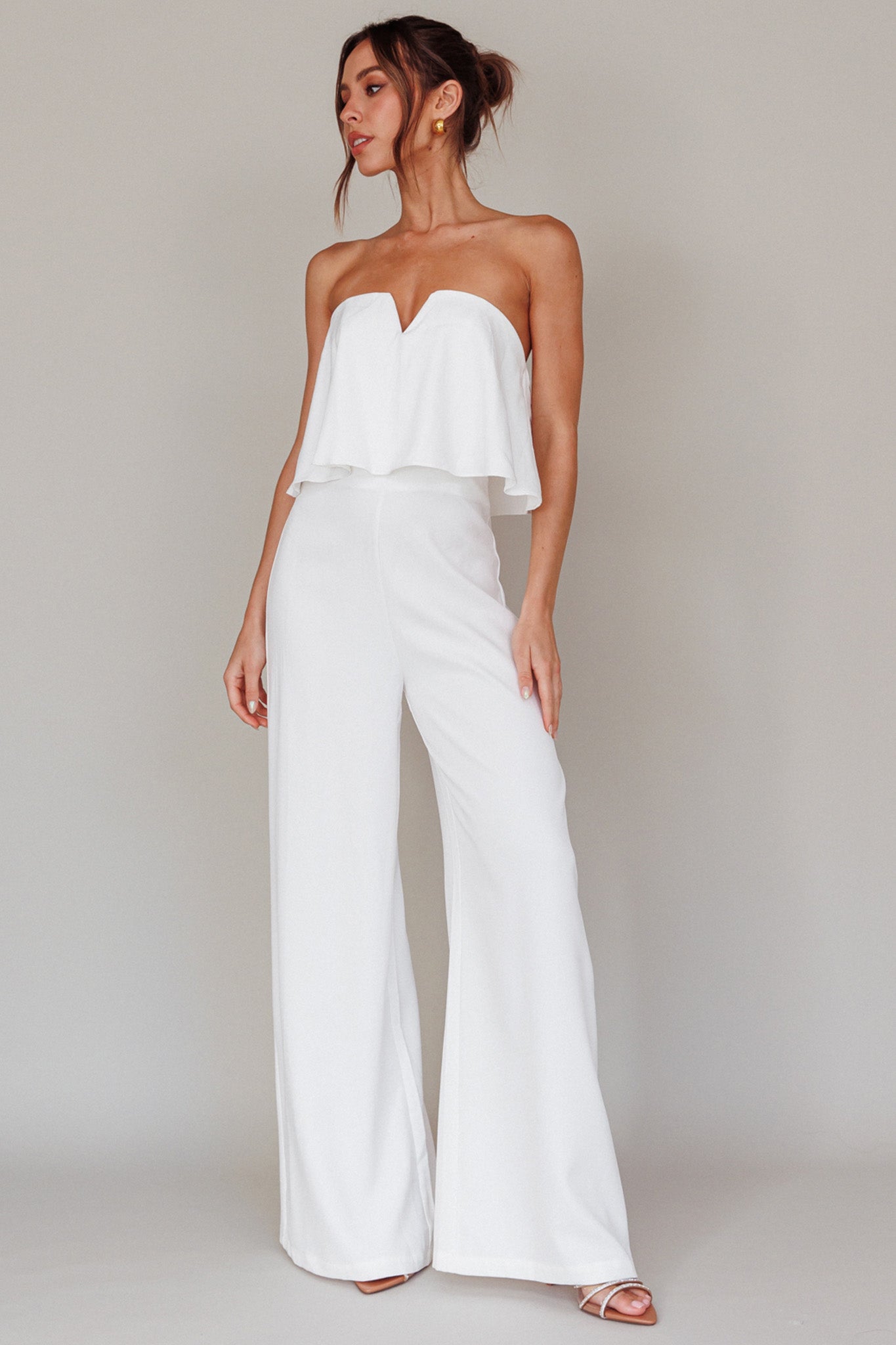 Butterfly Kiss Strapless Jumpsuit Off White-Fable Dress