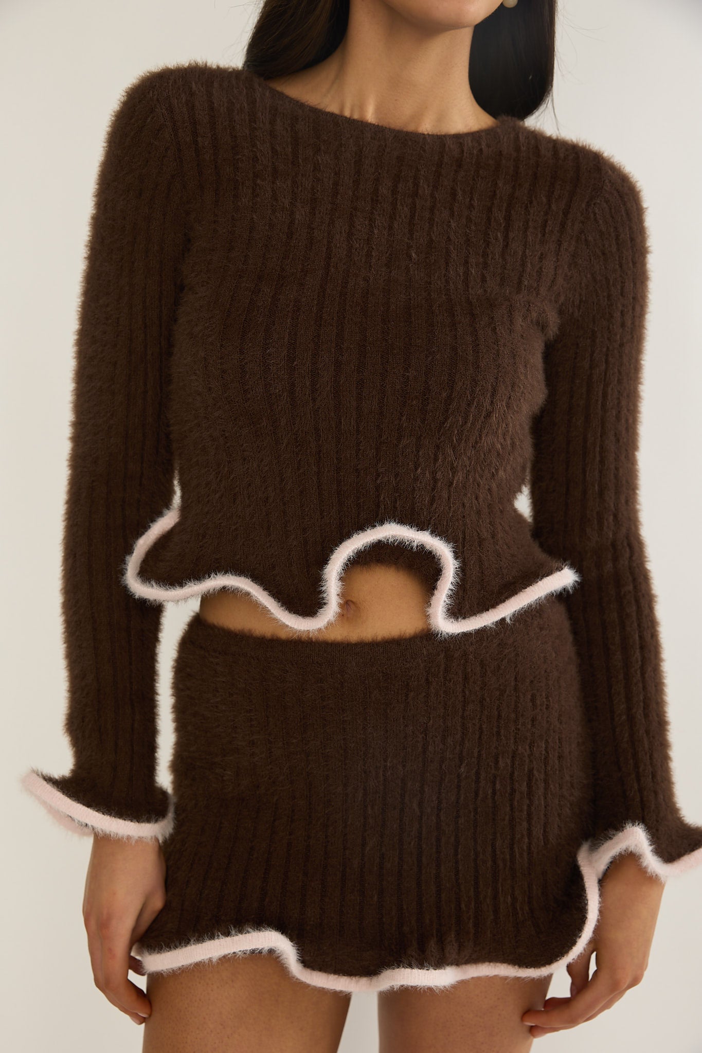 Pailin Lettuce Edge Knit Top Brown-Fable Dress