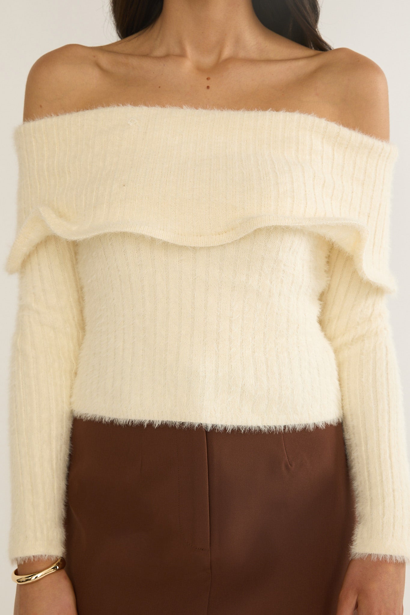 Orielle Wide Ruffle Off-Shoulder Top Cream-Fable Dress