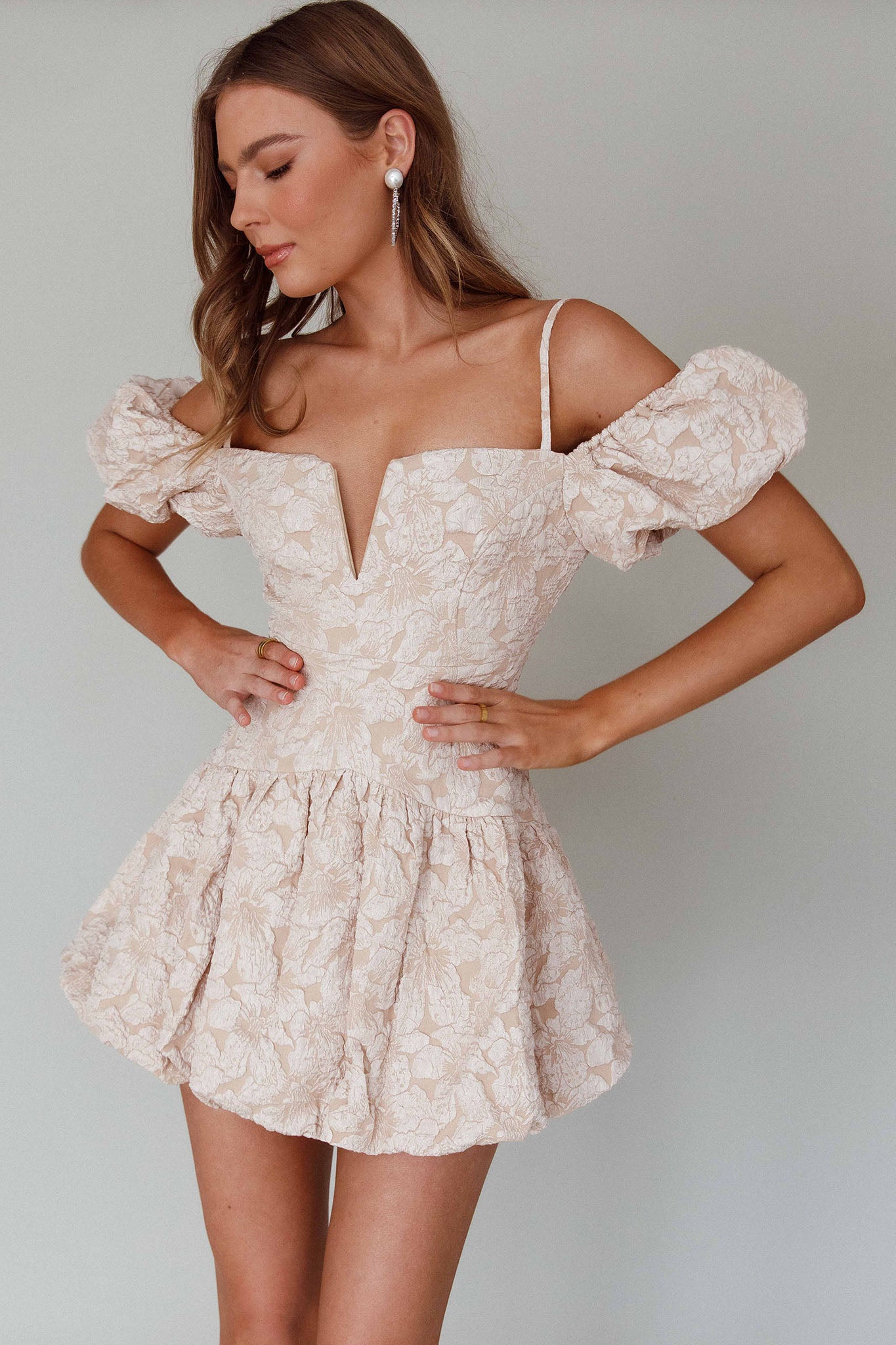 Mon Bebe Drop Waist Mini Dress Sand-Fable Dress