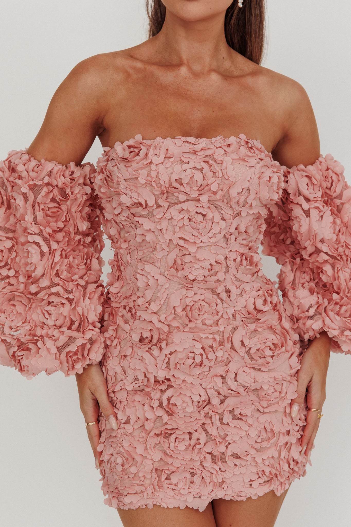 Vive La Rose Off-Shoulder Floral Mini Dress Blush-Fable Dress