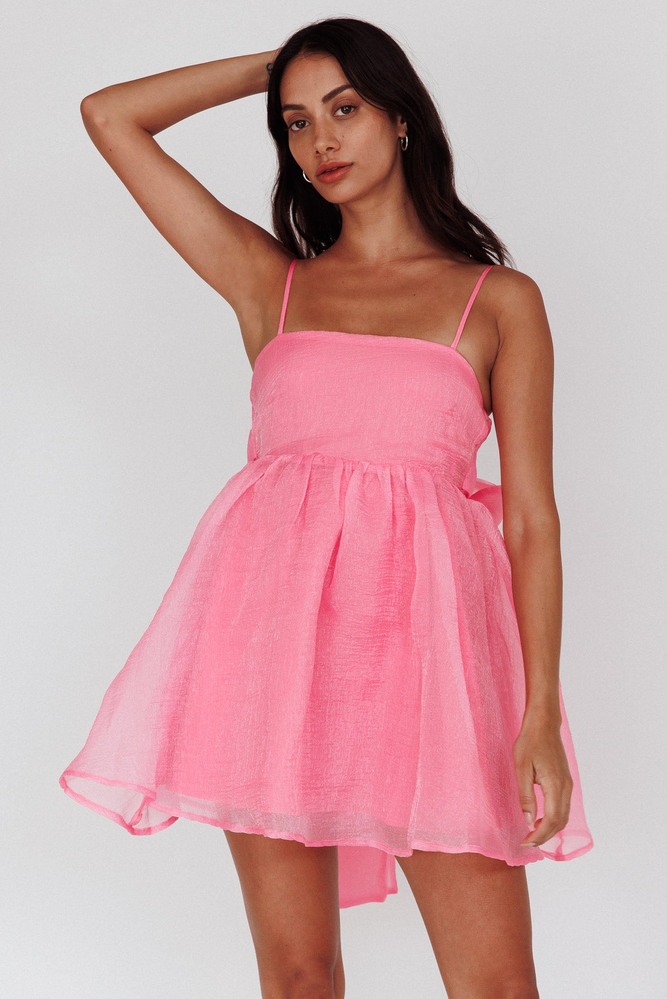 Diaz Bow Back Babydoll Mini Dress Pop Pink-Fable Dress