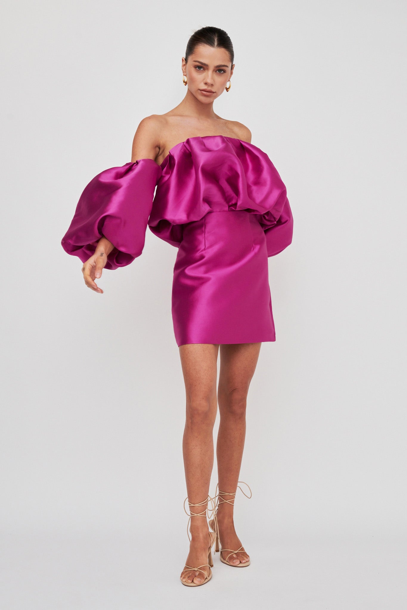 Dream Time Puffed Neckline Mini Dress Magenta-Fable Dress