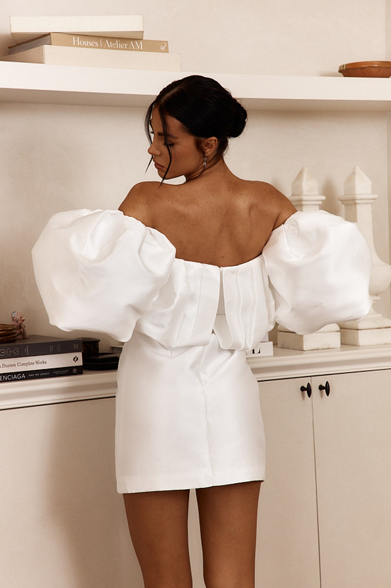 Dream Time Puffed Neckline Mini Dress Off White-Fable Dress