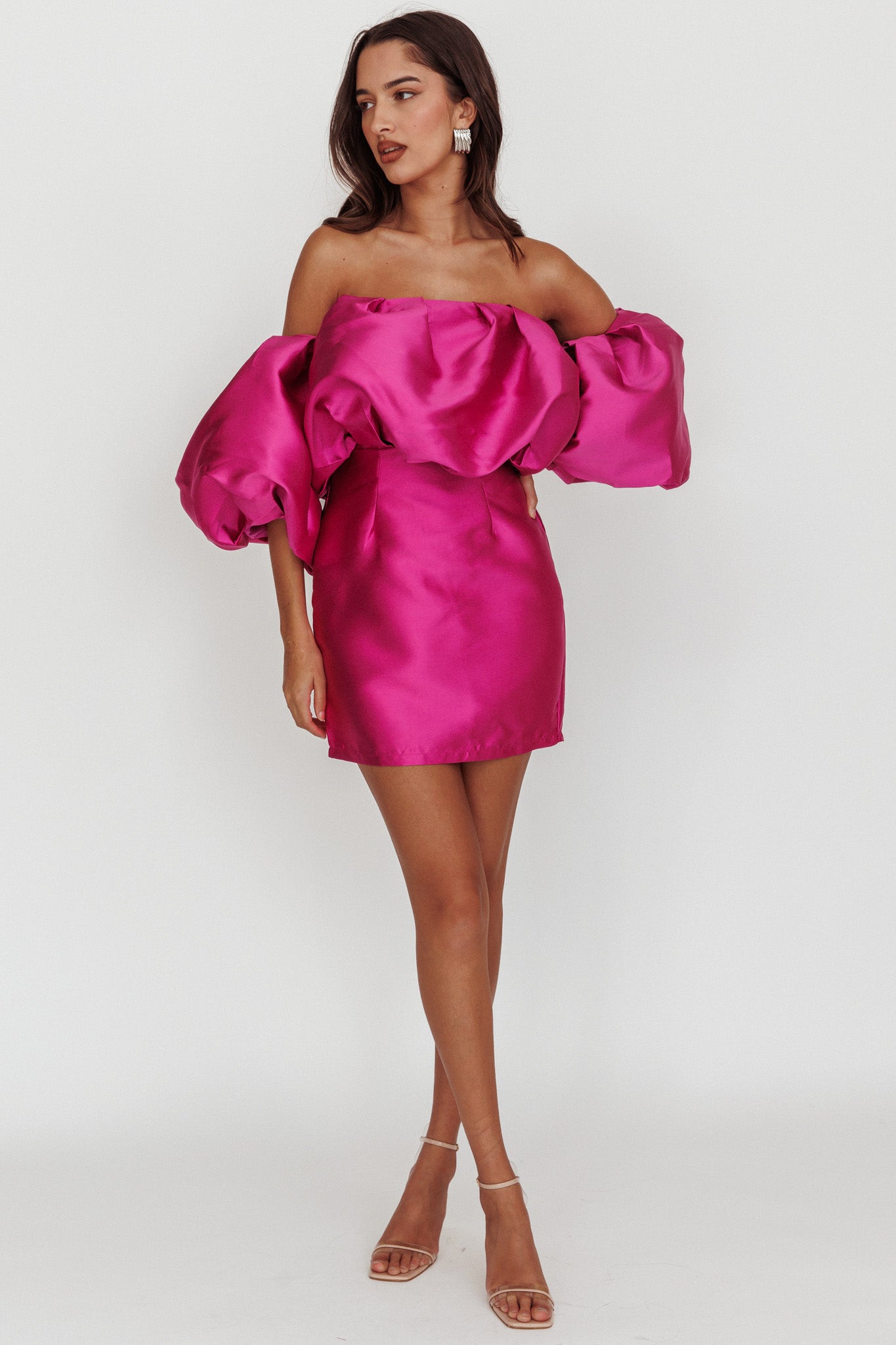 Dream Time Puffed Neckline Mini Dress Magenta-Fable Dress