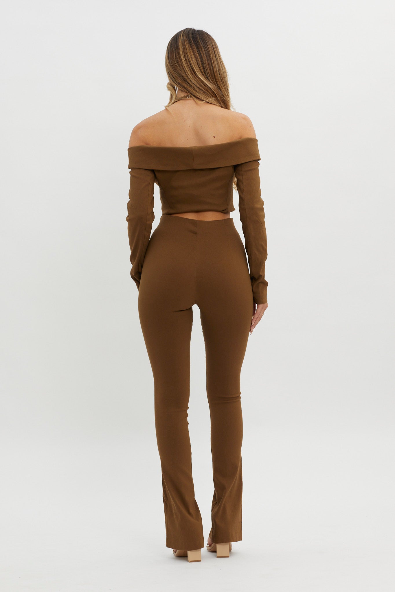 Zuzana Split Hem Flare Pants Brown-Fable Dress