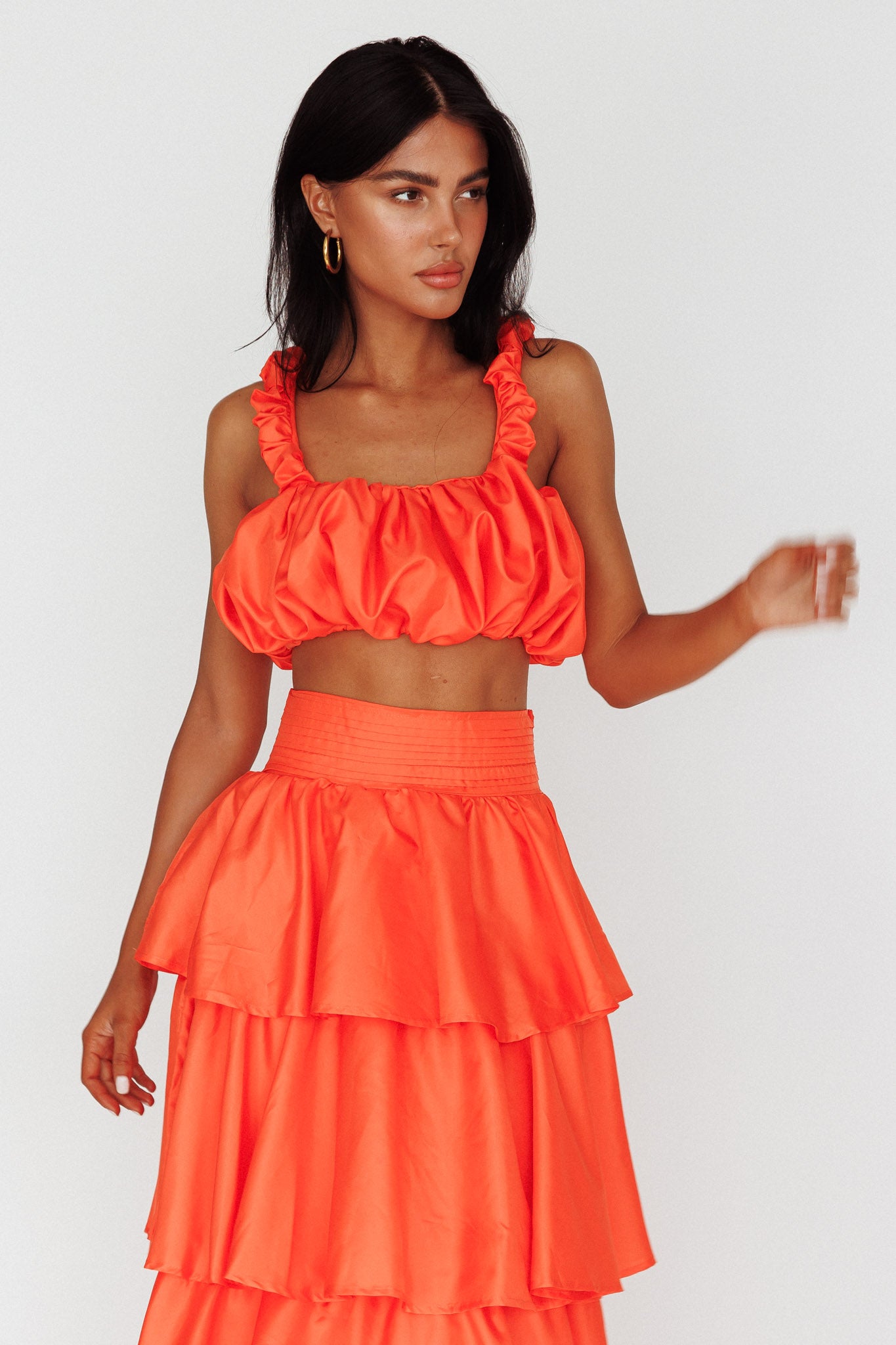 Sozo Bubble Crop Top Orange-Fable Dress