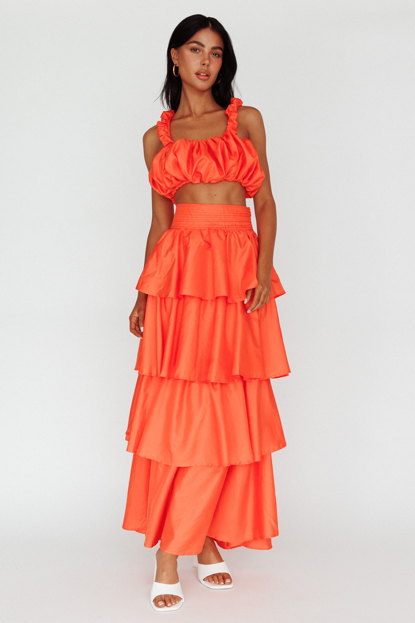 Sozo Bubble Crop Top Orange-Fable Dress
