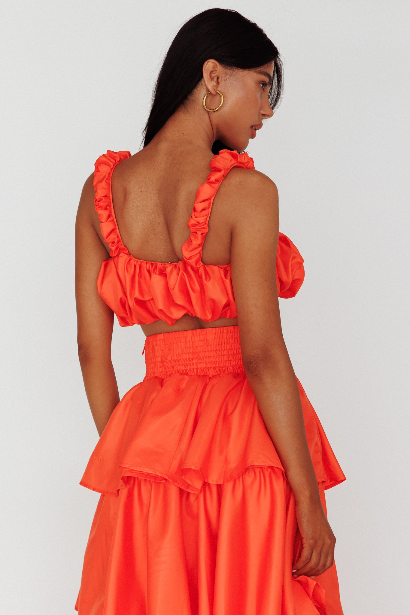 Sozo Bubble Crop Top Orange-Fable Dress