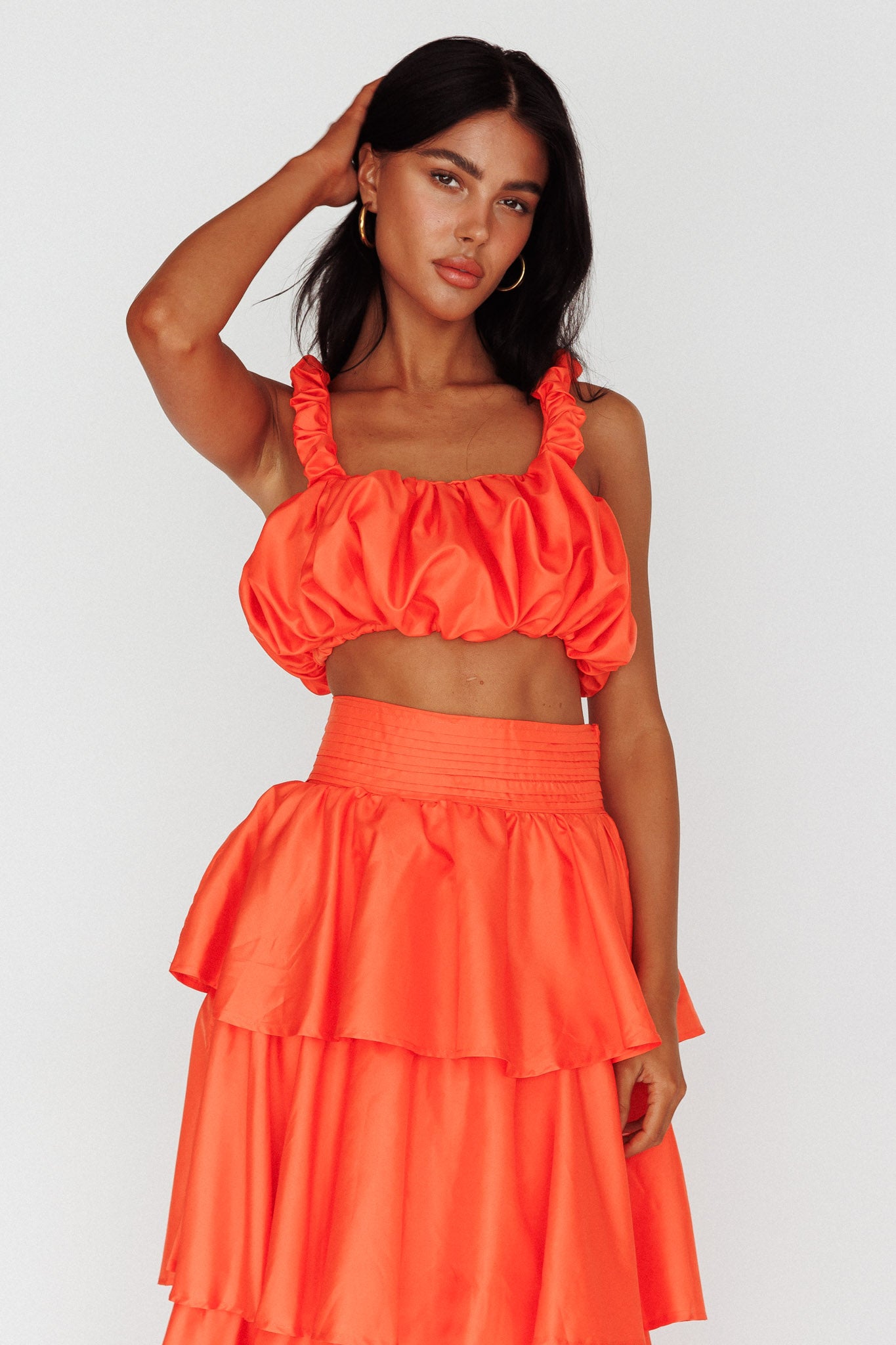 Sozo Bubble Crop Top Orange-Fable Dress