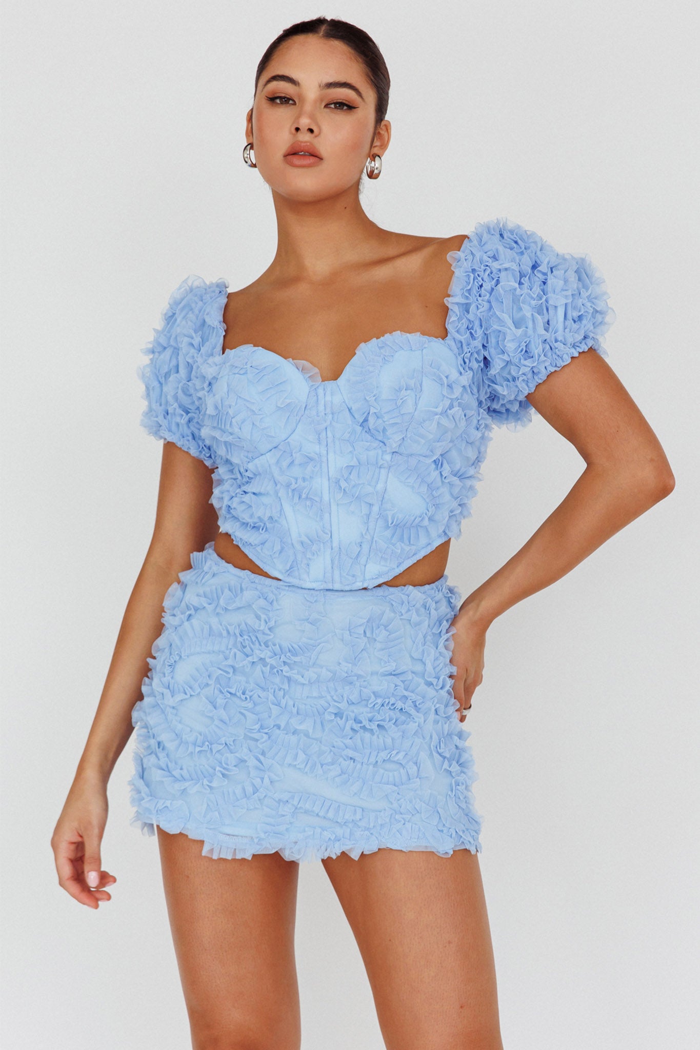 Cielito Embellished Mini Skirt Light blue-Fable Dress