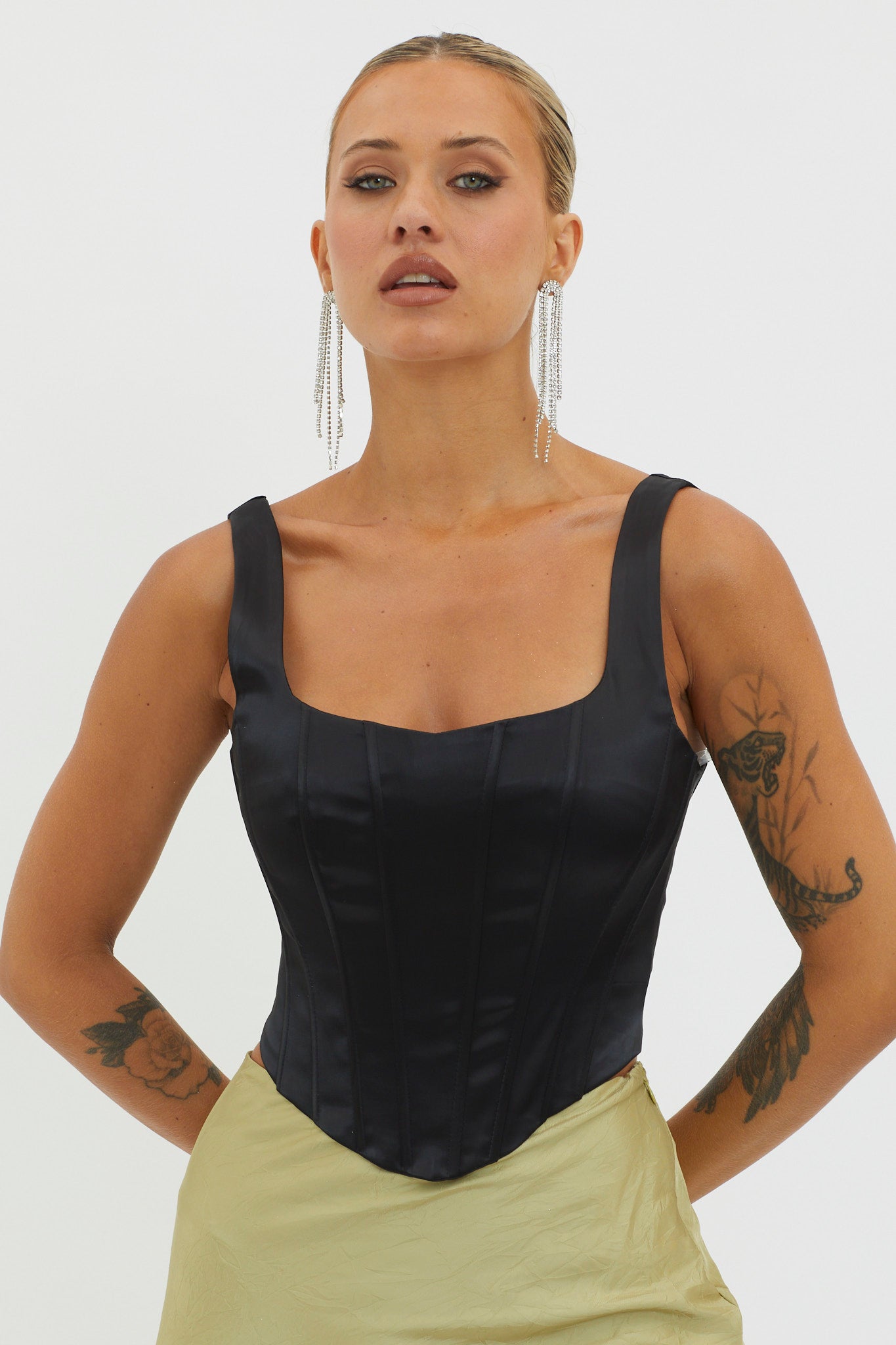 Ruthie Satin Corset Top Black-Fable Dress