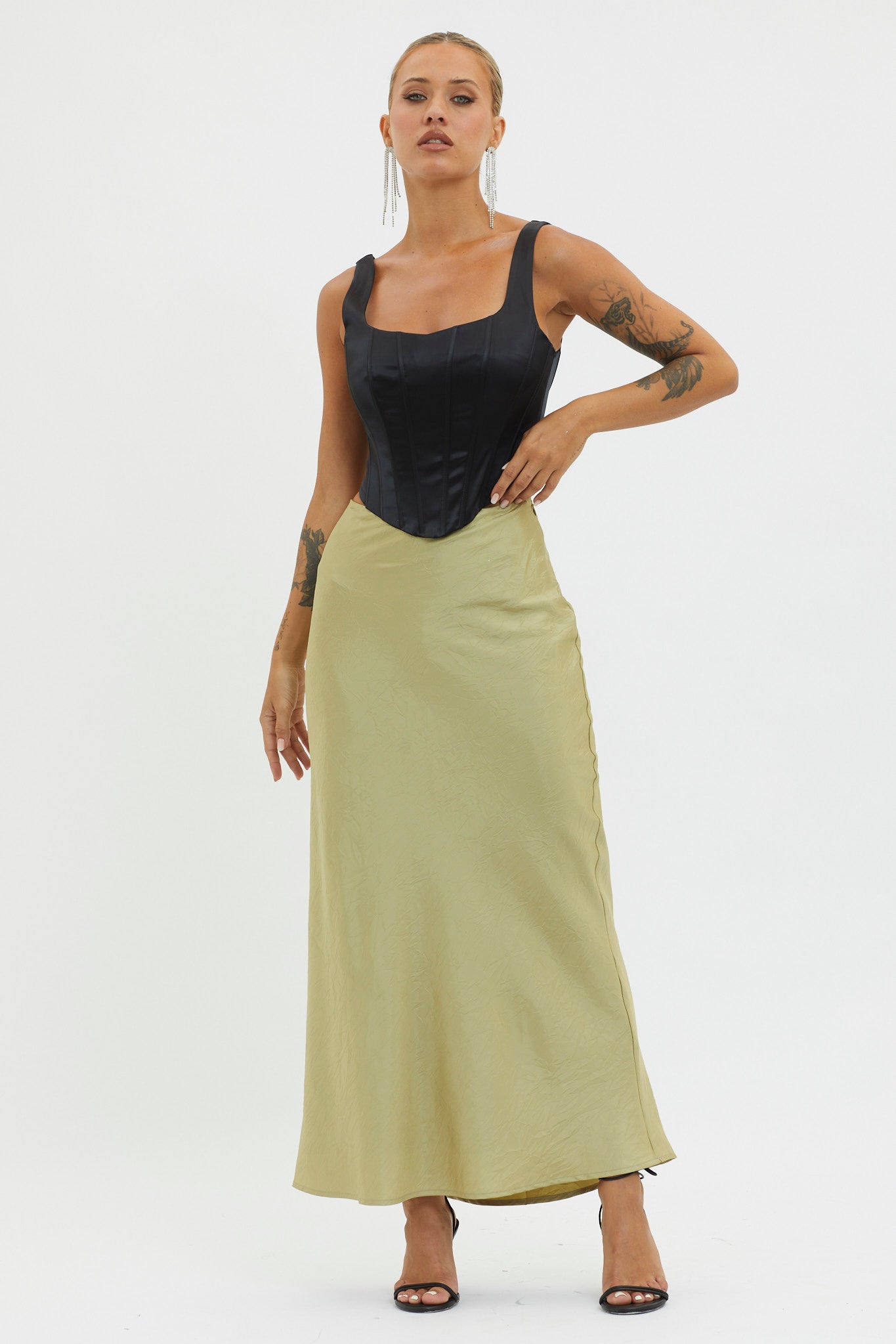 Ruthie Satin Corset Top Black-Fable Dress