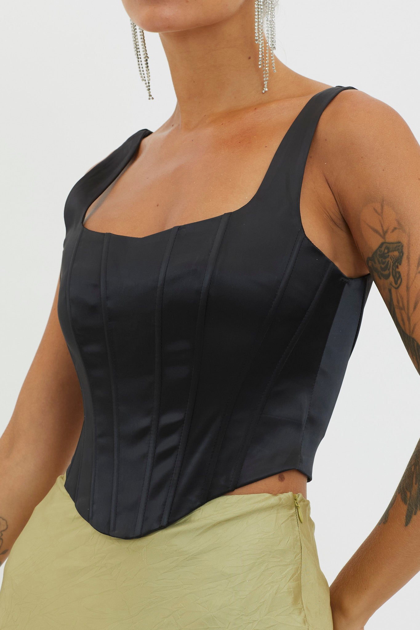 Ruthie Satin Corset Top Black-Fable Dress