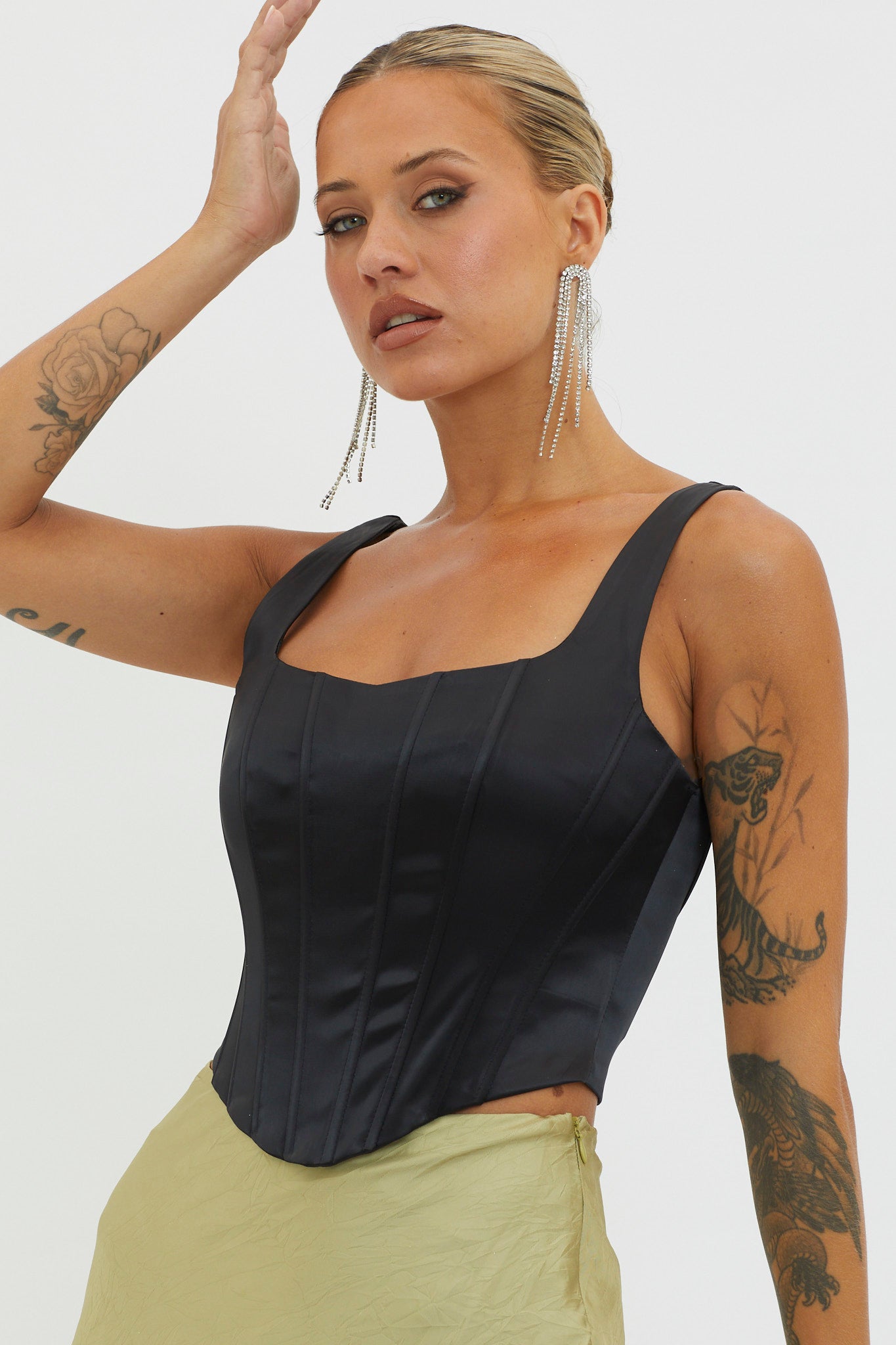 Ruthie Satin Corset Top Black-Fable Dress