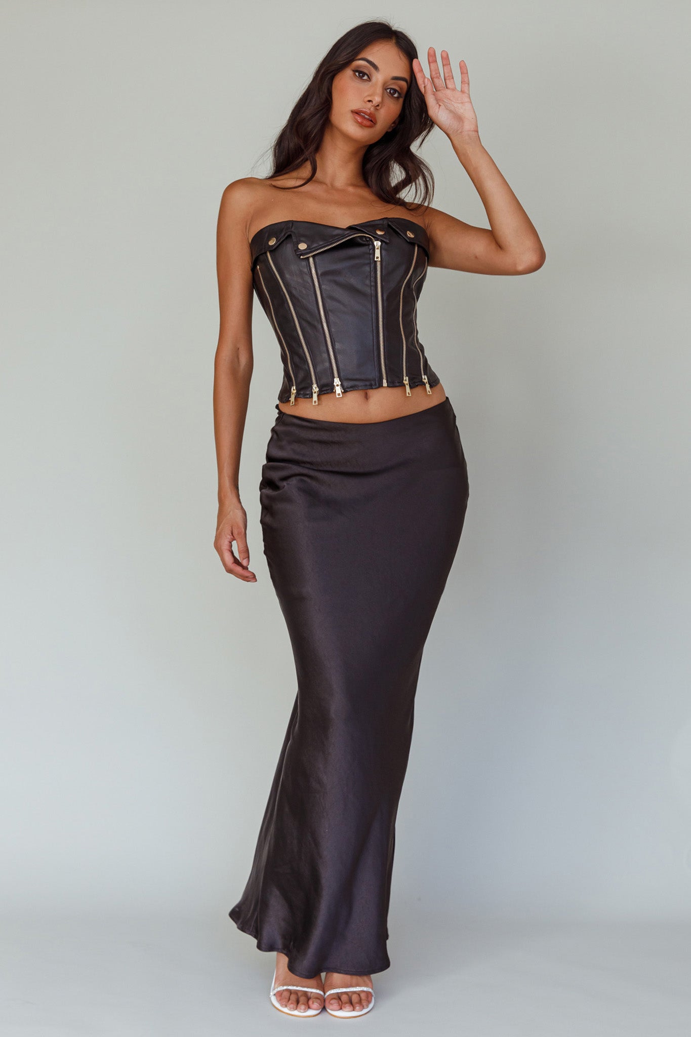 Moto Strapless Zipper Top Black-Fable Dress