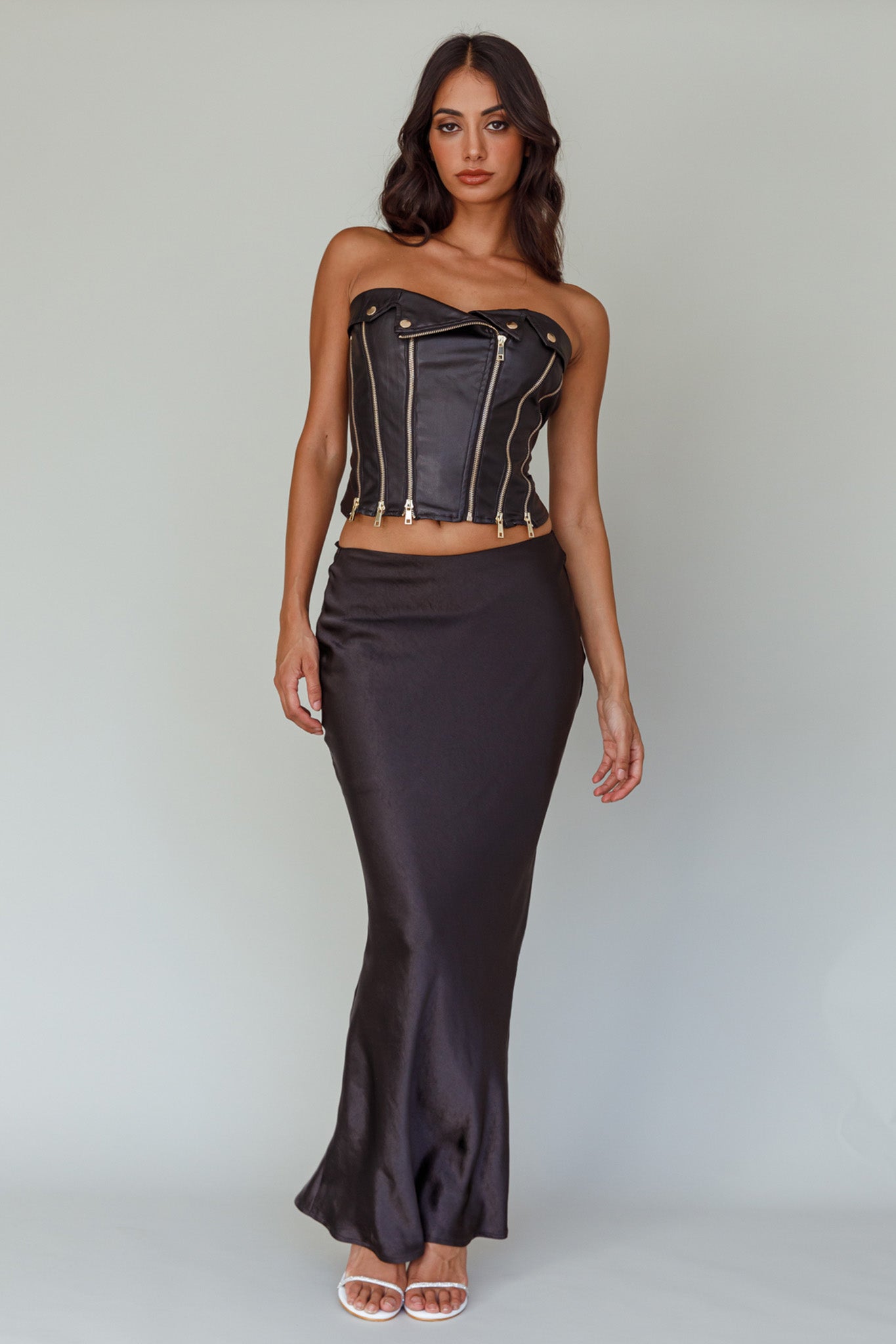 Moto Strapless Zipper Top Black-Fable Dress