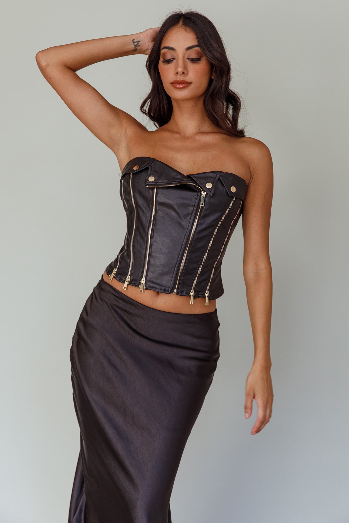 Moto Strapless Zipper Top Black-Fable Dress