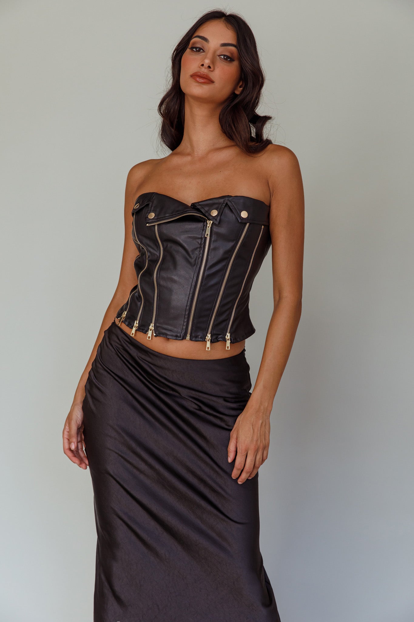 Moto Strapless Zipper Top Black-Fable Dress