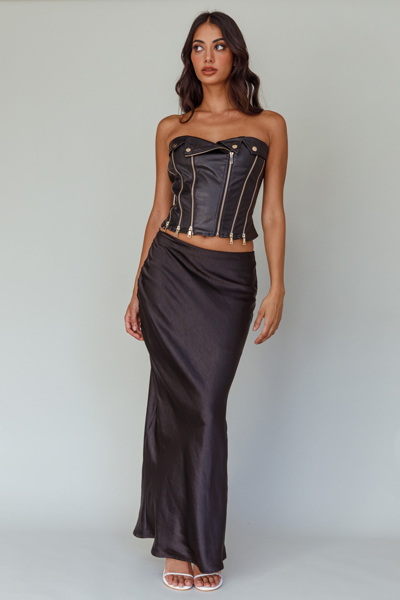 Moto Strapless Zipper Top Black-Fable Dress