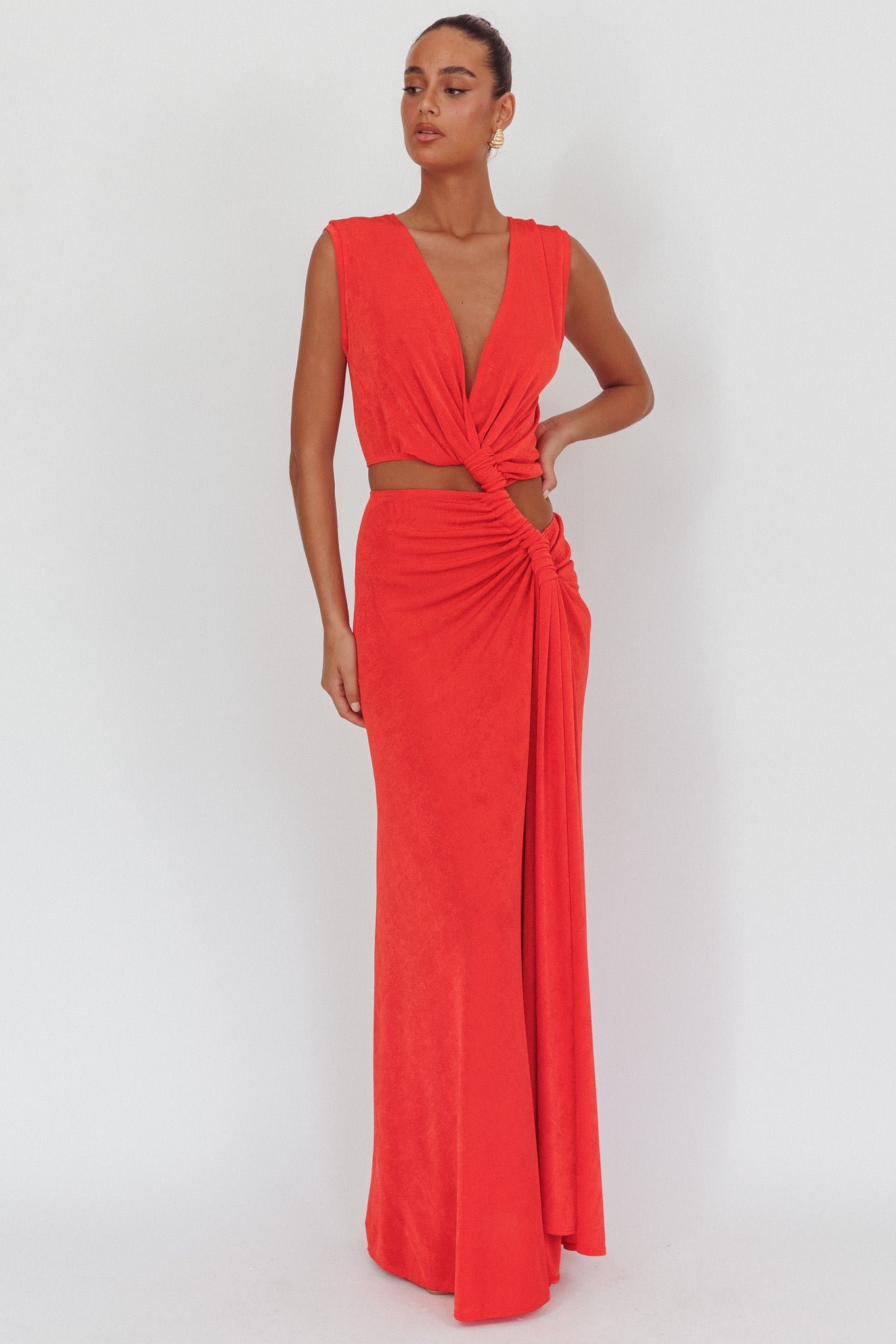 Mimosa Twist Waist Maxi Dress Coral-Fable Dress