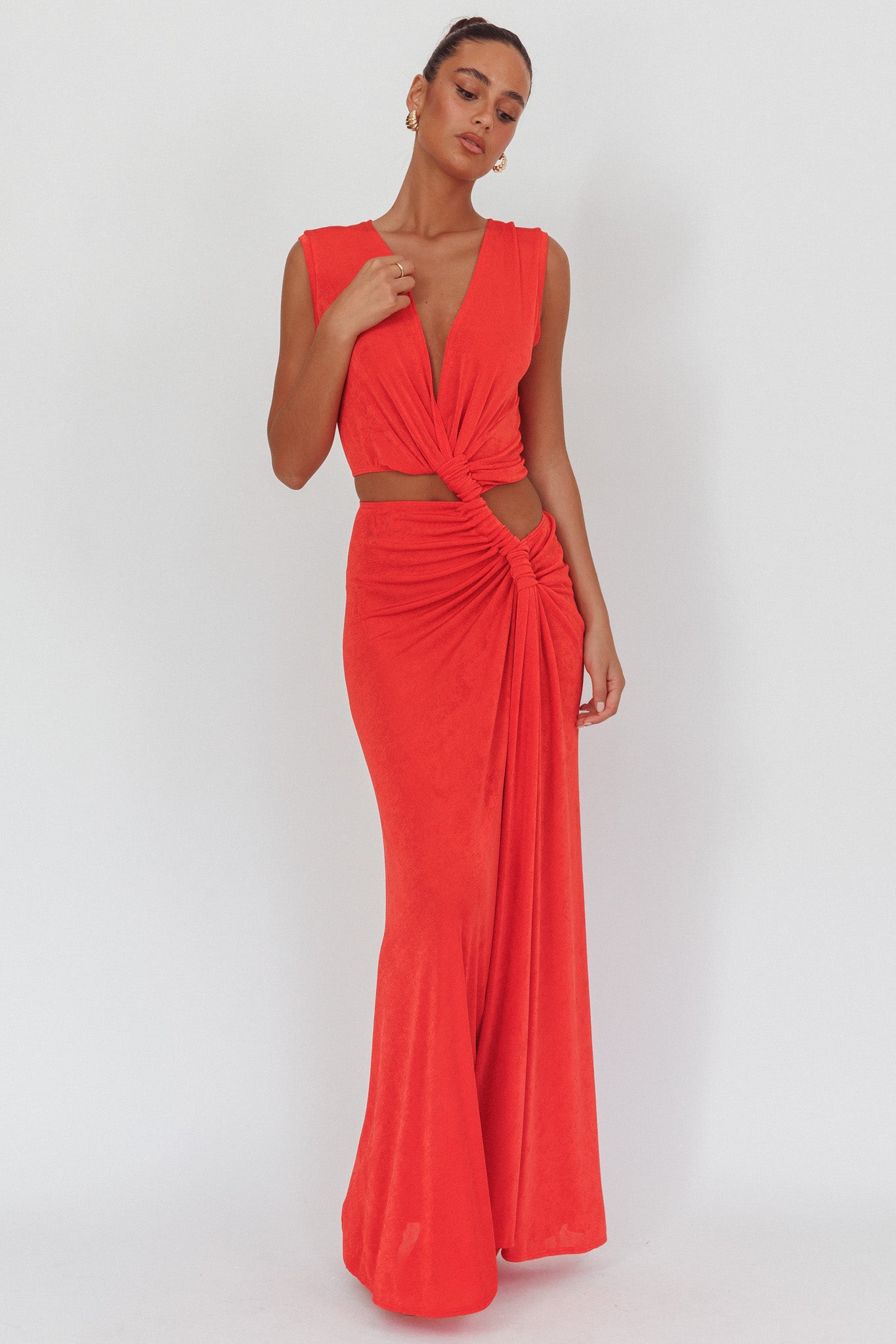 Mimosa Twist Waist Maxi Dress Coral-Fable Dress