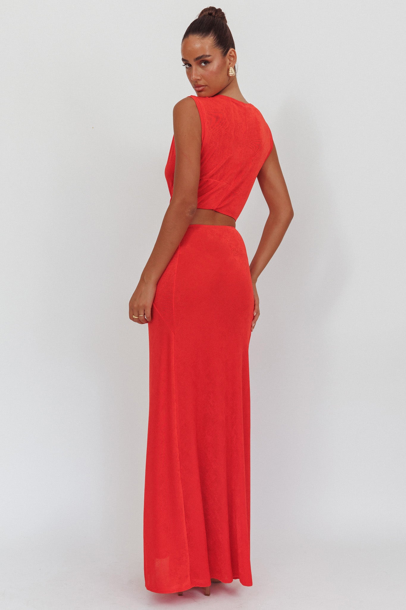 Mimosa Twist Waist Maxi Dress Coral-Fable Dress