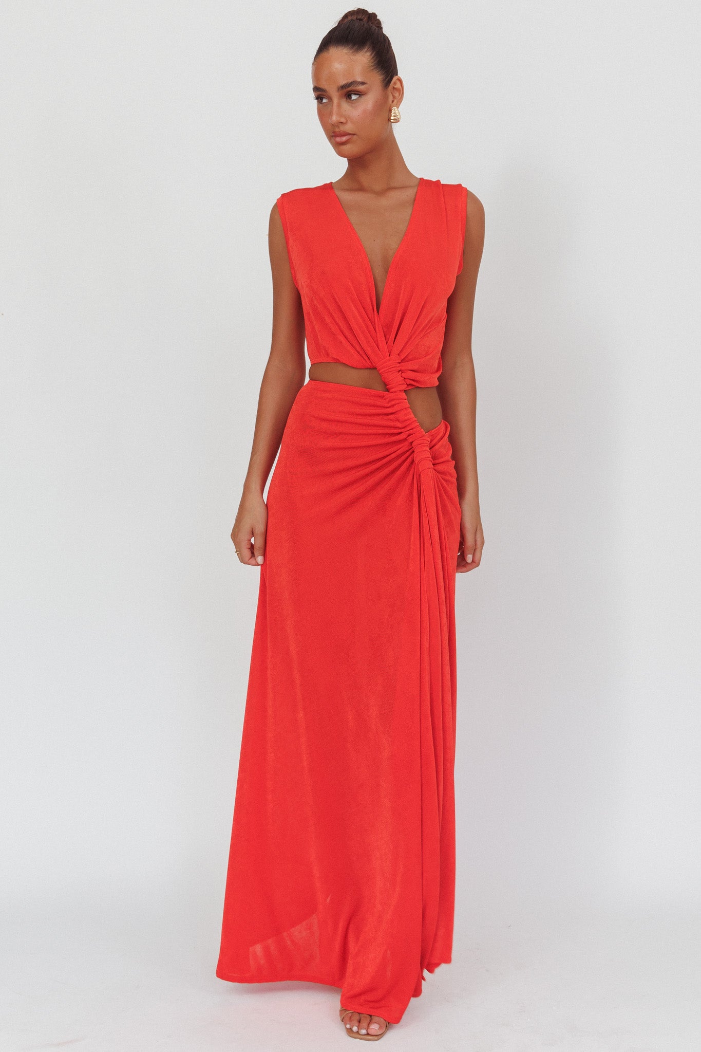 Mimosa Twist Waist Maxi Dress Coral-Fable Dress