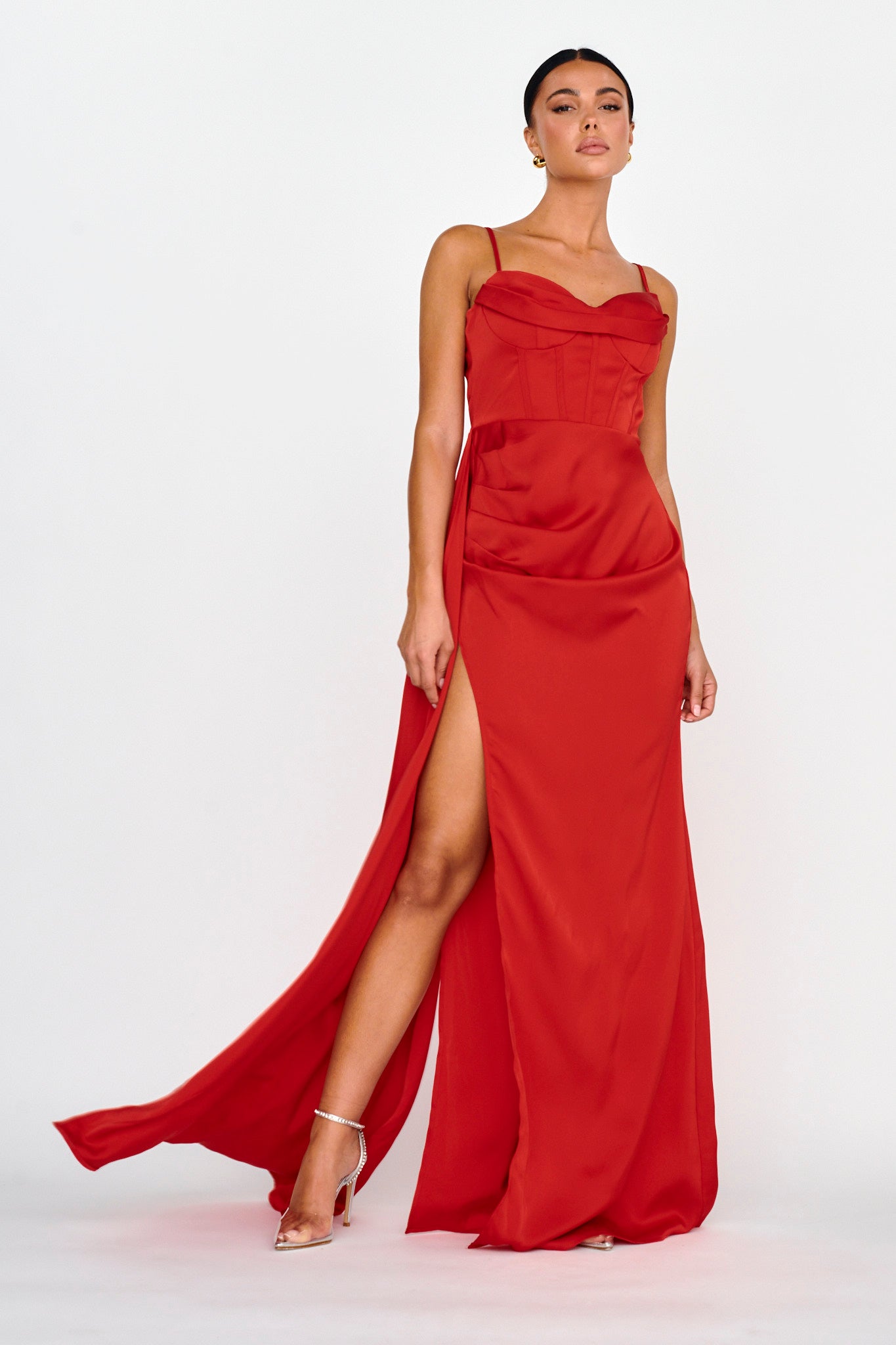 Secret Sweetheart Neckline Split Maxi Dress Red-Fable Dress