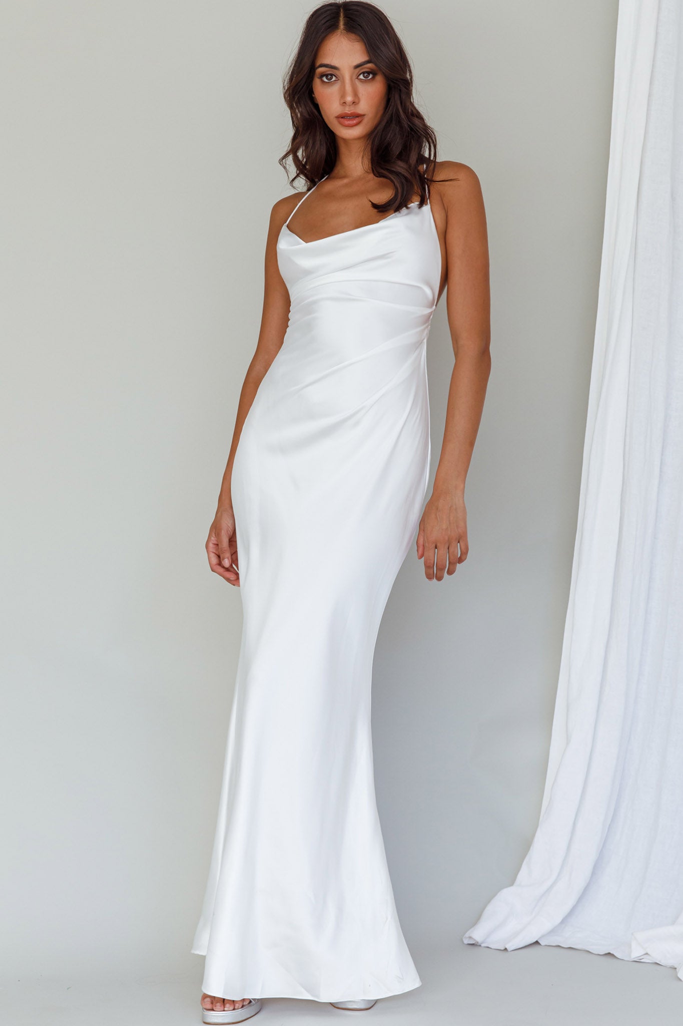 Palma Low Back Strappy Maxi Dress White-Fable Dress