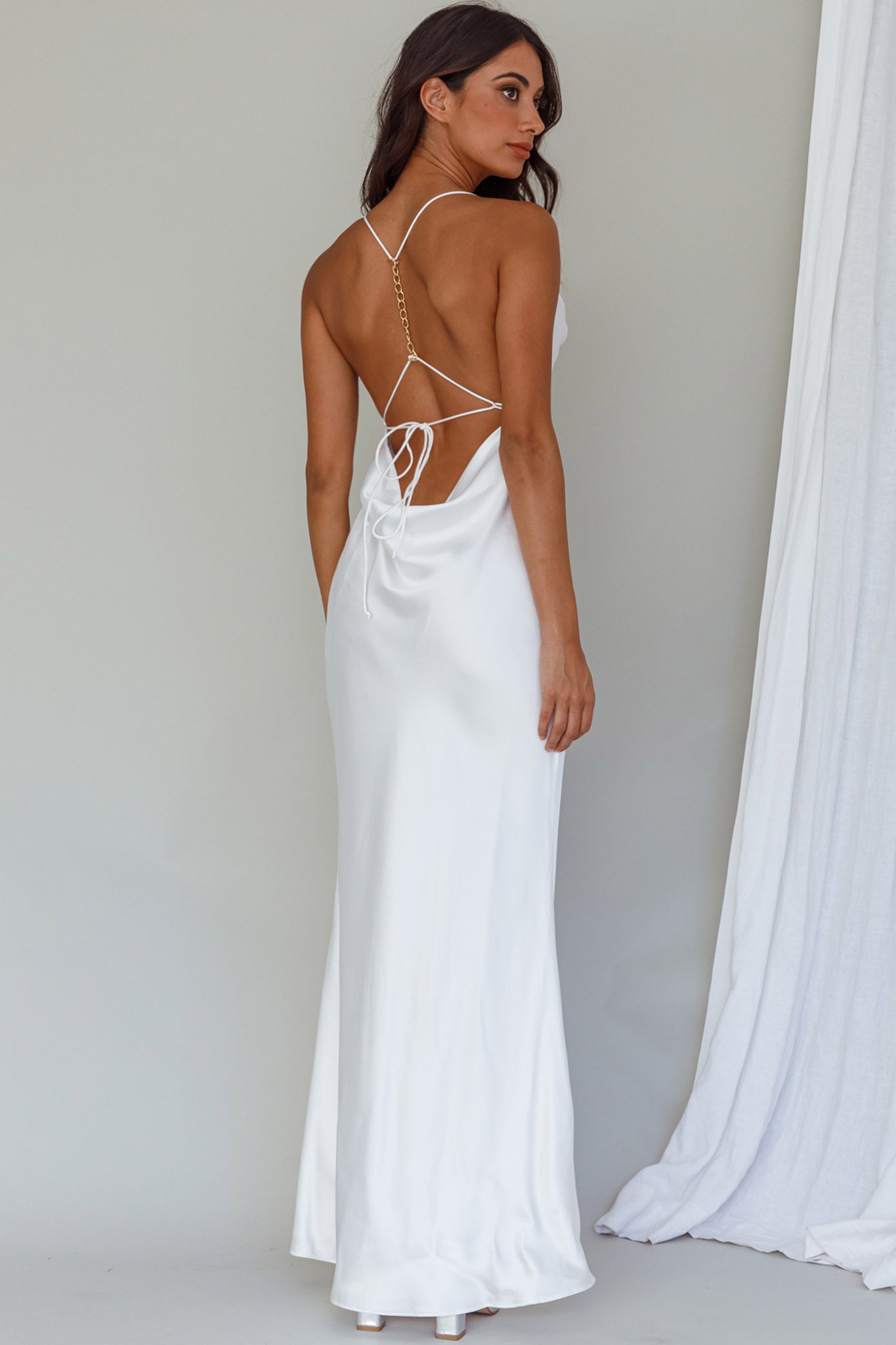 Palma Low Back Strappy Maxi Dress White-Fable Dress