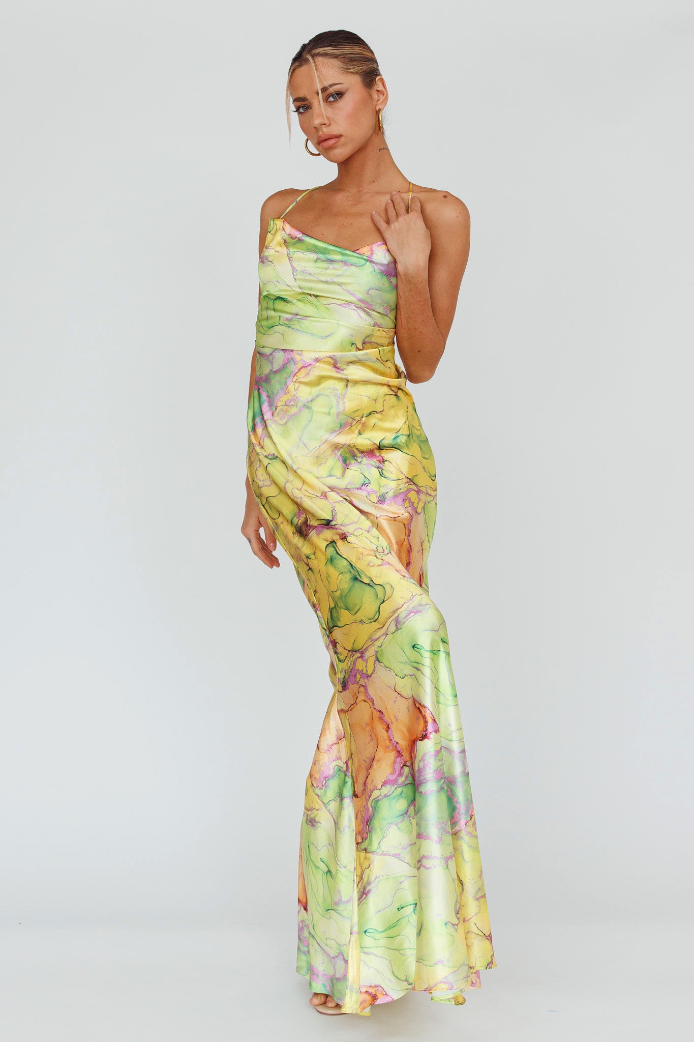 Bailey Strappy Chain Back Maxi Dress Lime-Fable Dress